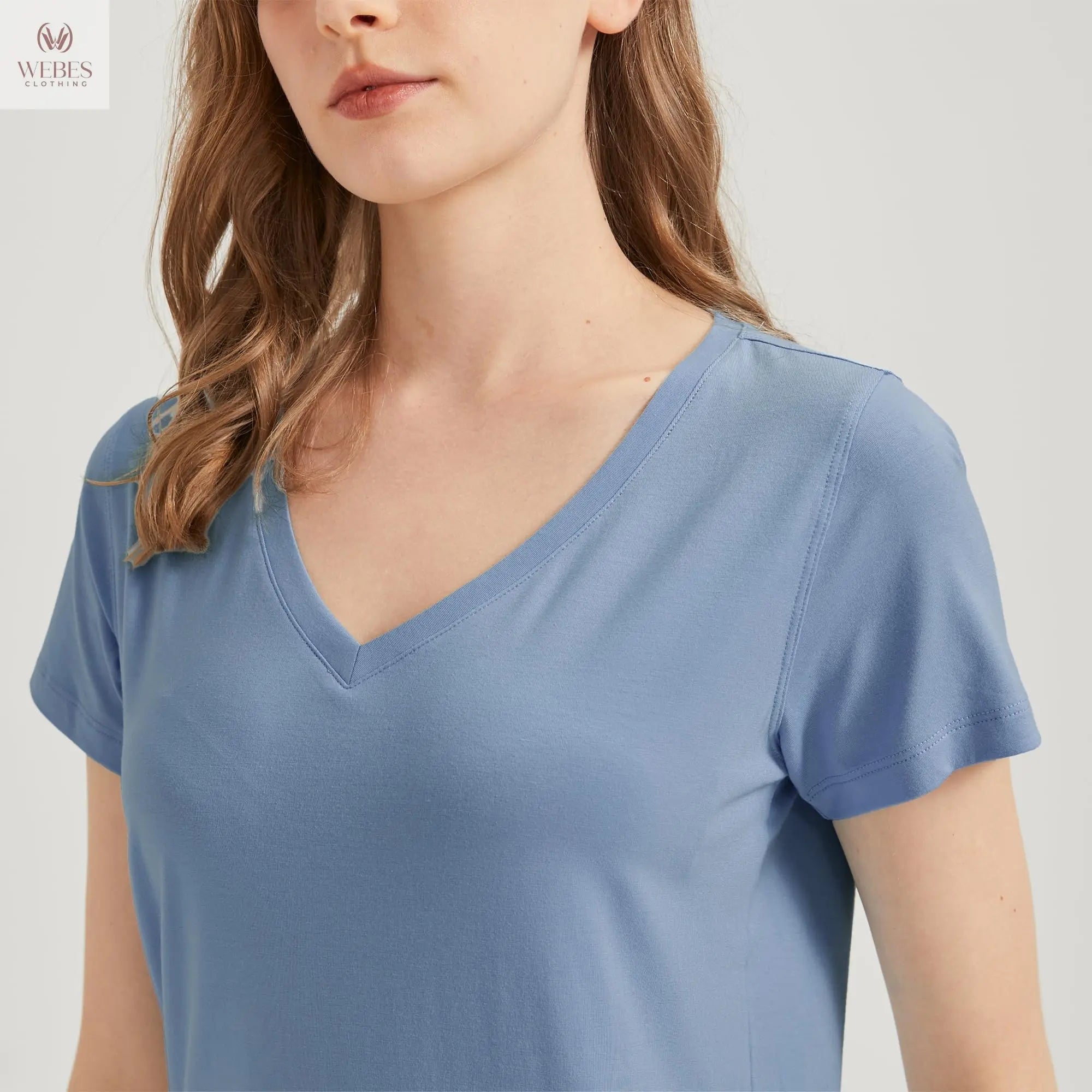 netdraw Women's Ultra-Soft Bamboo Viscose Cotton V-Neck Short Sleeve T-Shirt, Casual Summer Tops for Lounge Sleep Pajama