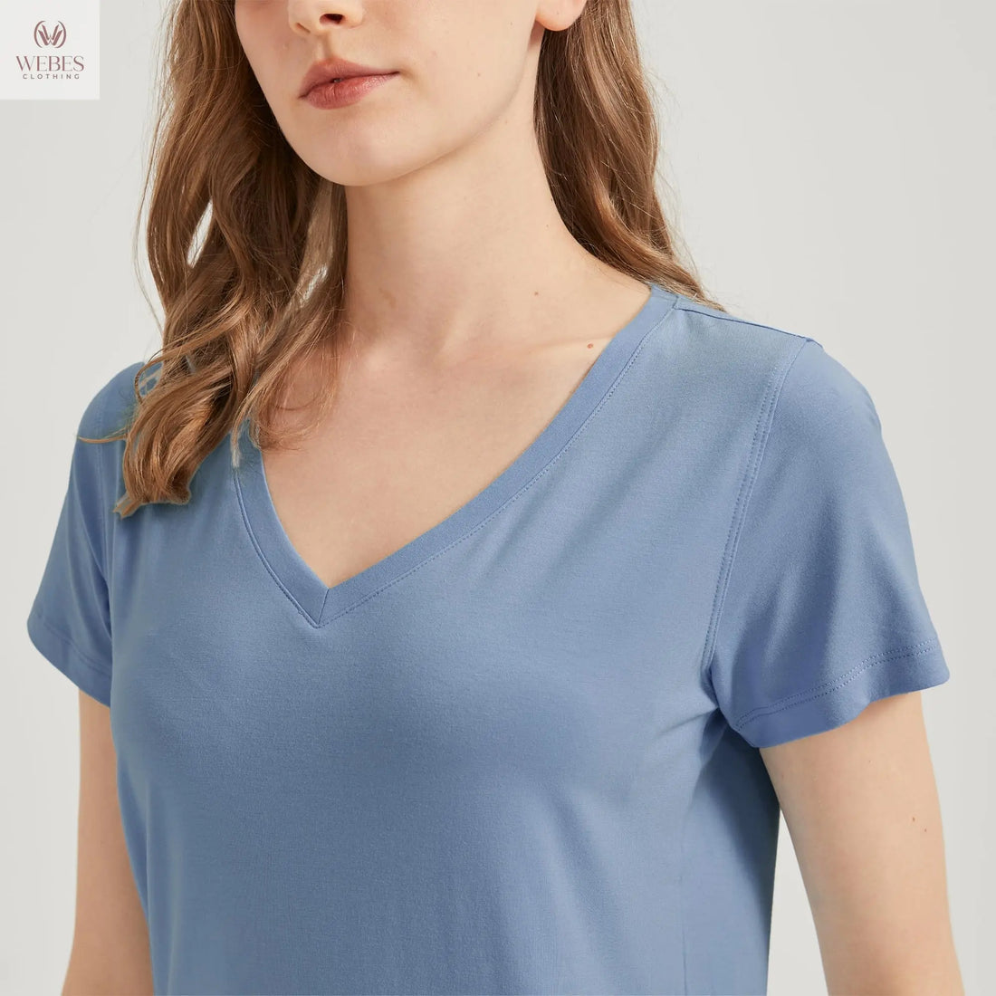 netdraw Women's Ultra-Soft Bamboo Viscose Cotton V-Neck Short Sleeve T-Shirt, Casual Summer Tops for Lounge Sleep Pajama