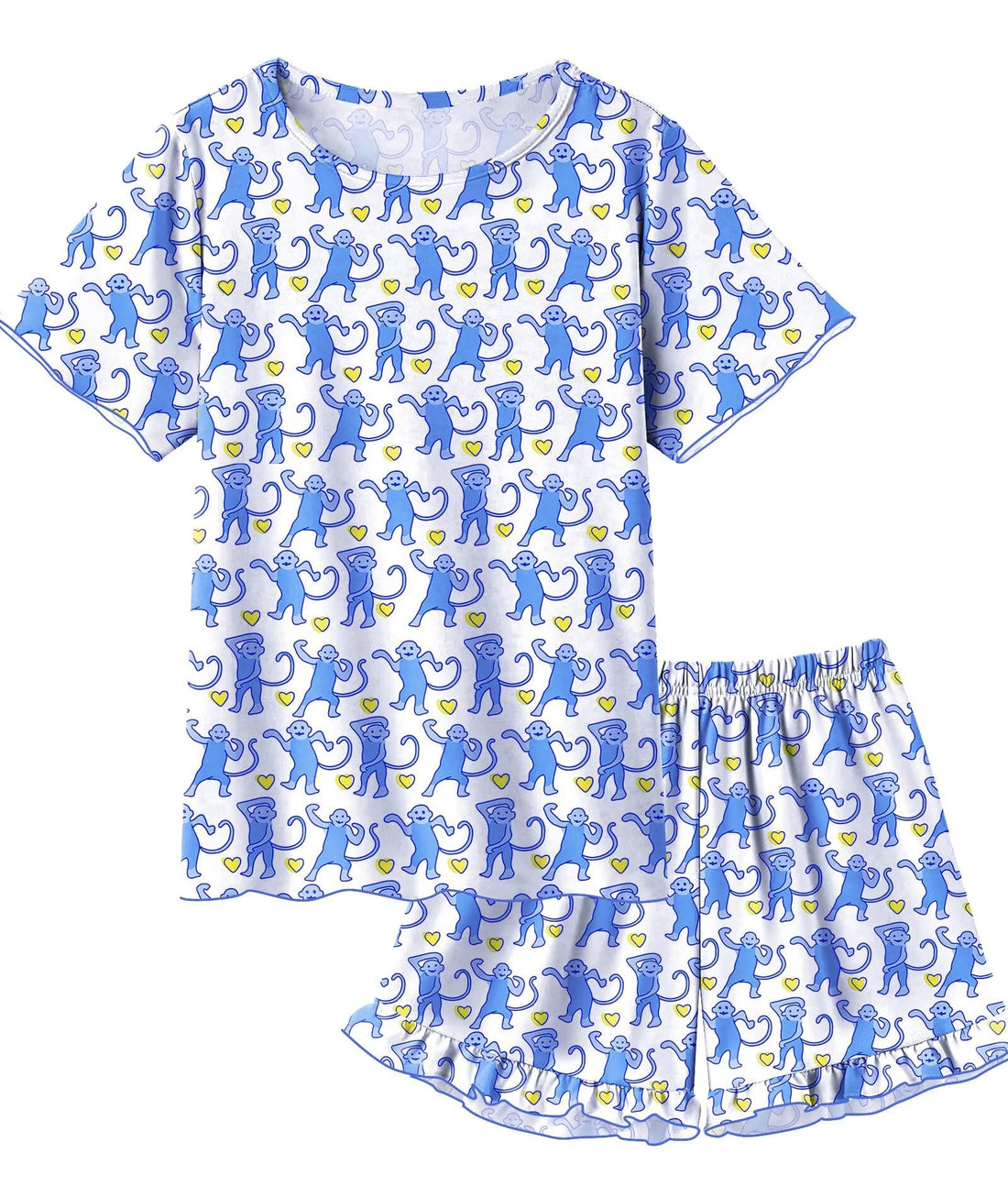 SWOMOG Girls Pajama Set Short Sleeve Tops & Ruffled Shorts with Pocket 2 Piece Summer Pajamas for Kids Size 6-15