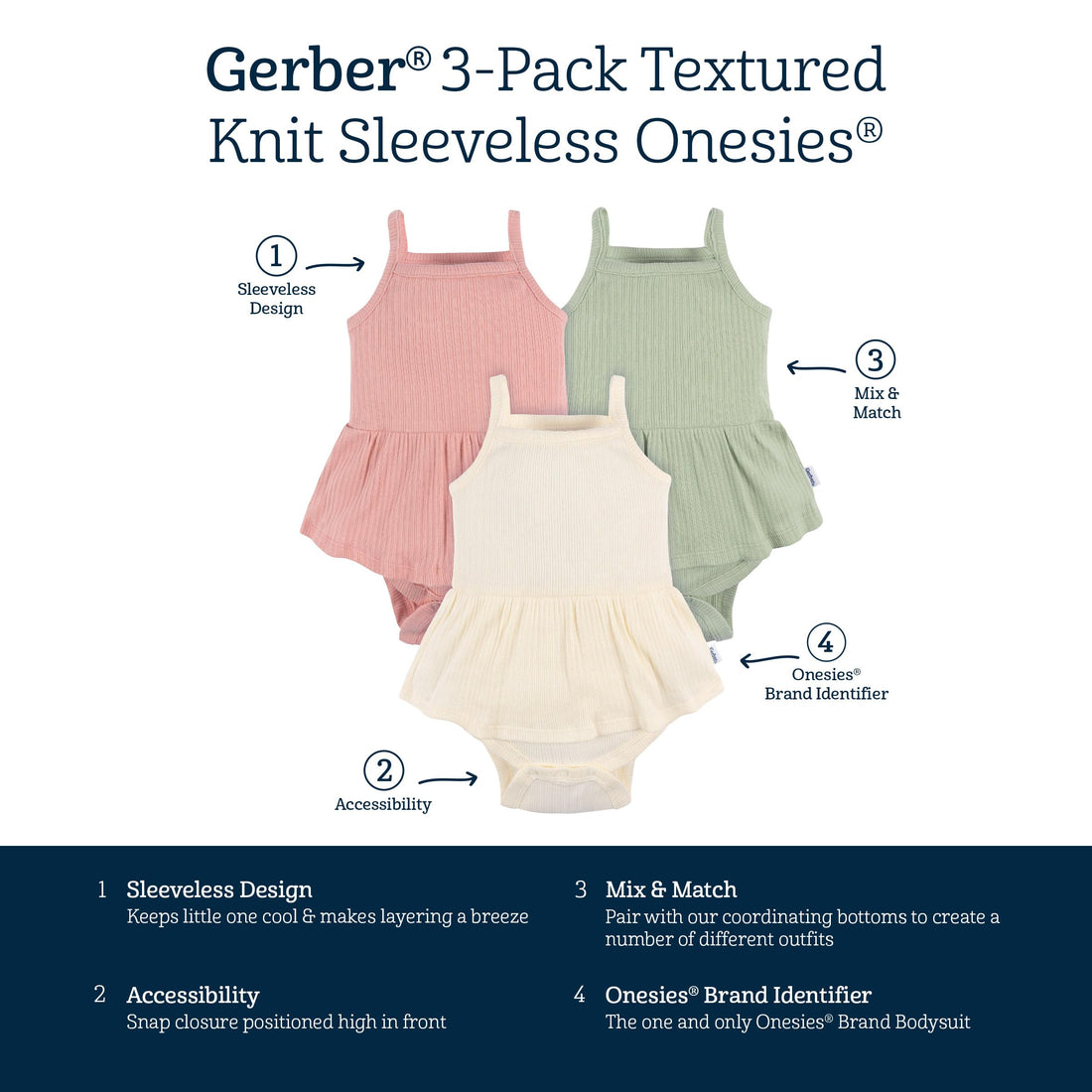 Gerber Baby Girls Multi-Pack Sleeveless Onesies Bodysuit WEBE CLOTHING