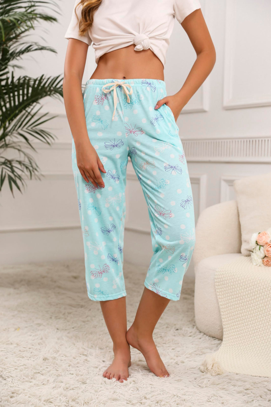 PNAEONG 3 Pack Women Pajama Pants Capri Length Drawstring Pj Bottoms Sleep Lounge Pants with Pockets S-3XL
