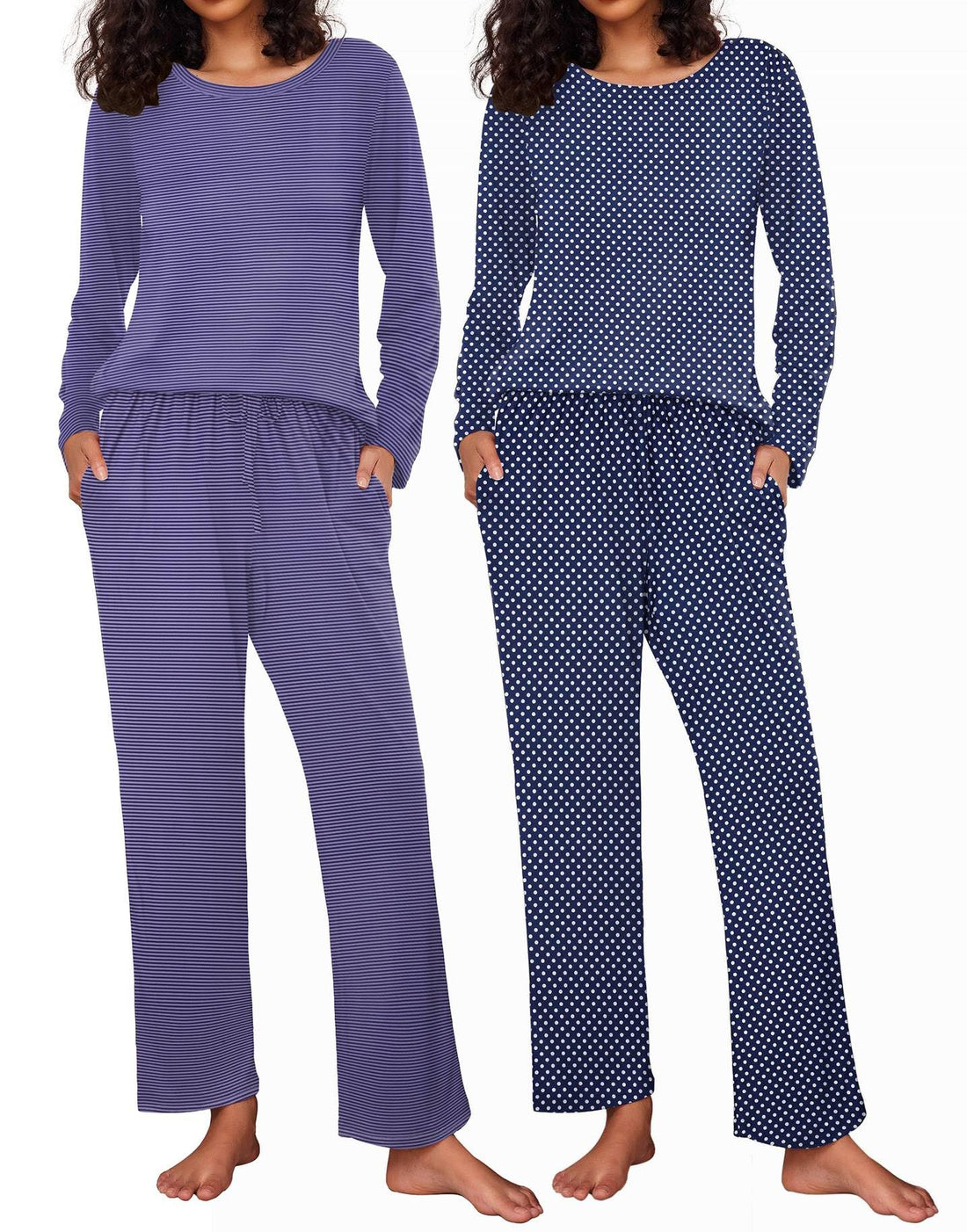 Ekouaer 2 Pack Womens Pajama Sets Long Sleeve Pjs Lounge Set Soft Comfy Sleepwear Winter Loungewear
