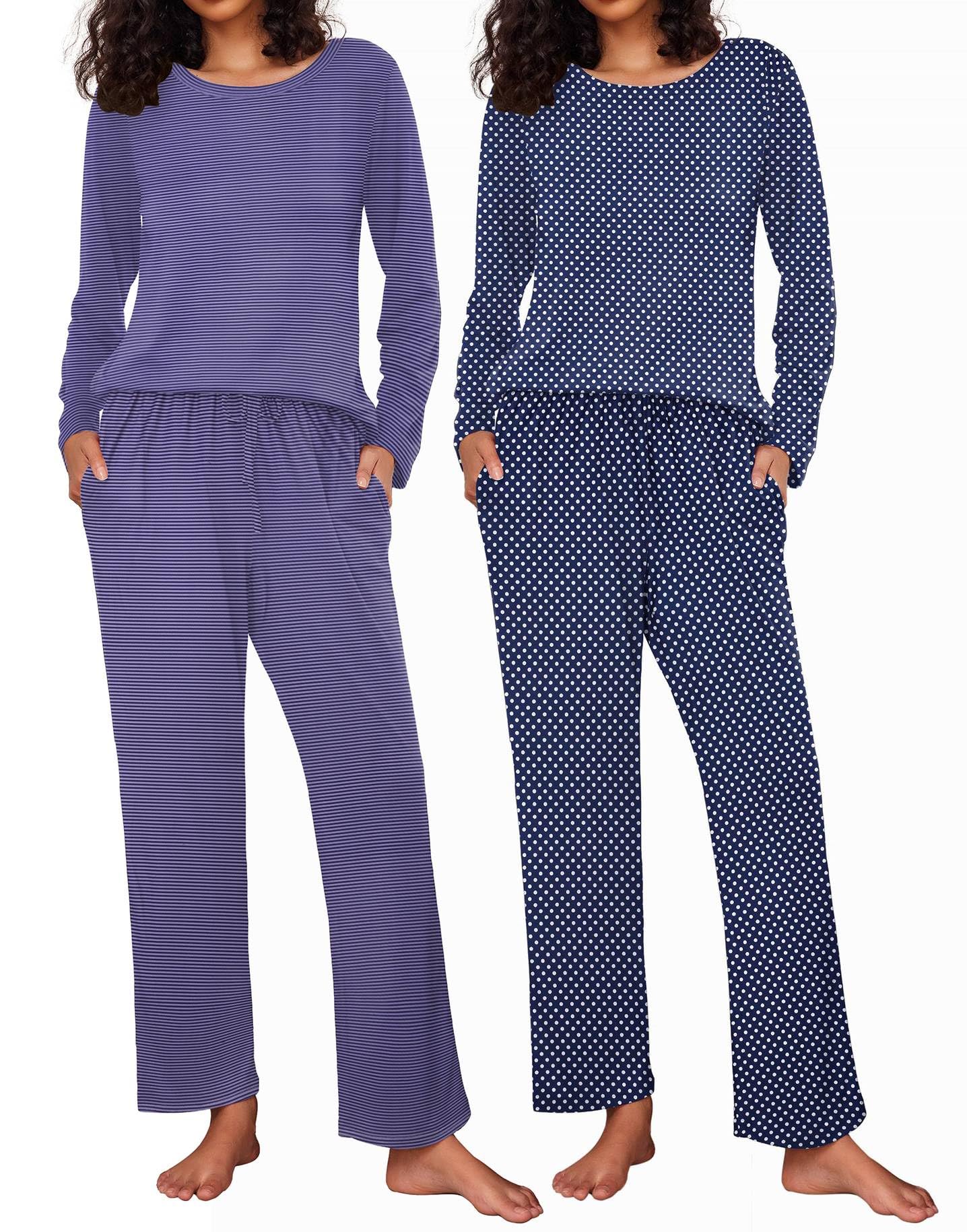 Ekouaer 2 Pack Womens Pajama Sets Long Sleeve Pjs Lounge Set Soft Comfy Sleepwear Winter Loungewear