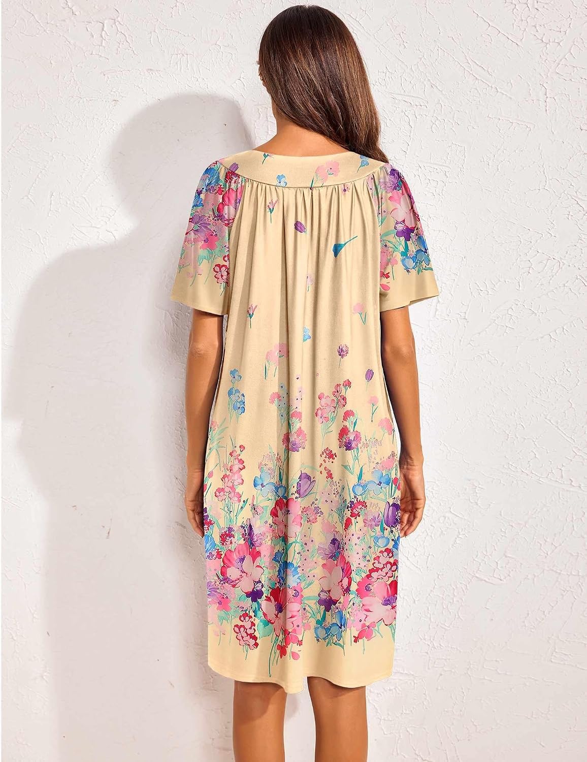 Ekouaer Womens House Dress Floral Print Nightgown with Pockets Mumu Dress | V Neck Nightgowns for Women Pleated Short Sleeves Mumu Dresses Knee Length Moo Moo for Sleep, Daily Wear, Vacation, Party WEBE CLOTHING
