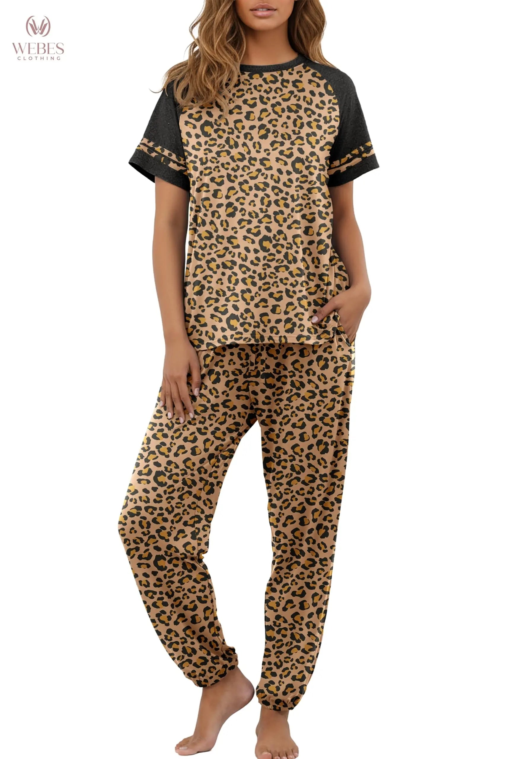 PrinStory Womens Pajama Sets Short Sleeve Pjs 2 Piece Lounge Set Soft Pj Sets Lightweight Sleepwear Loungewear with Pockets WEBE CLOTHING