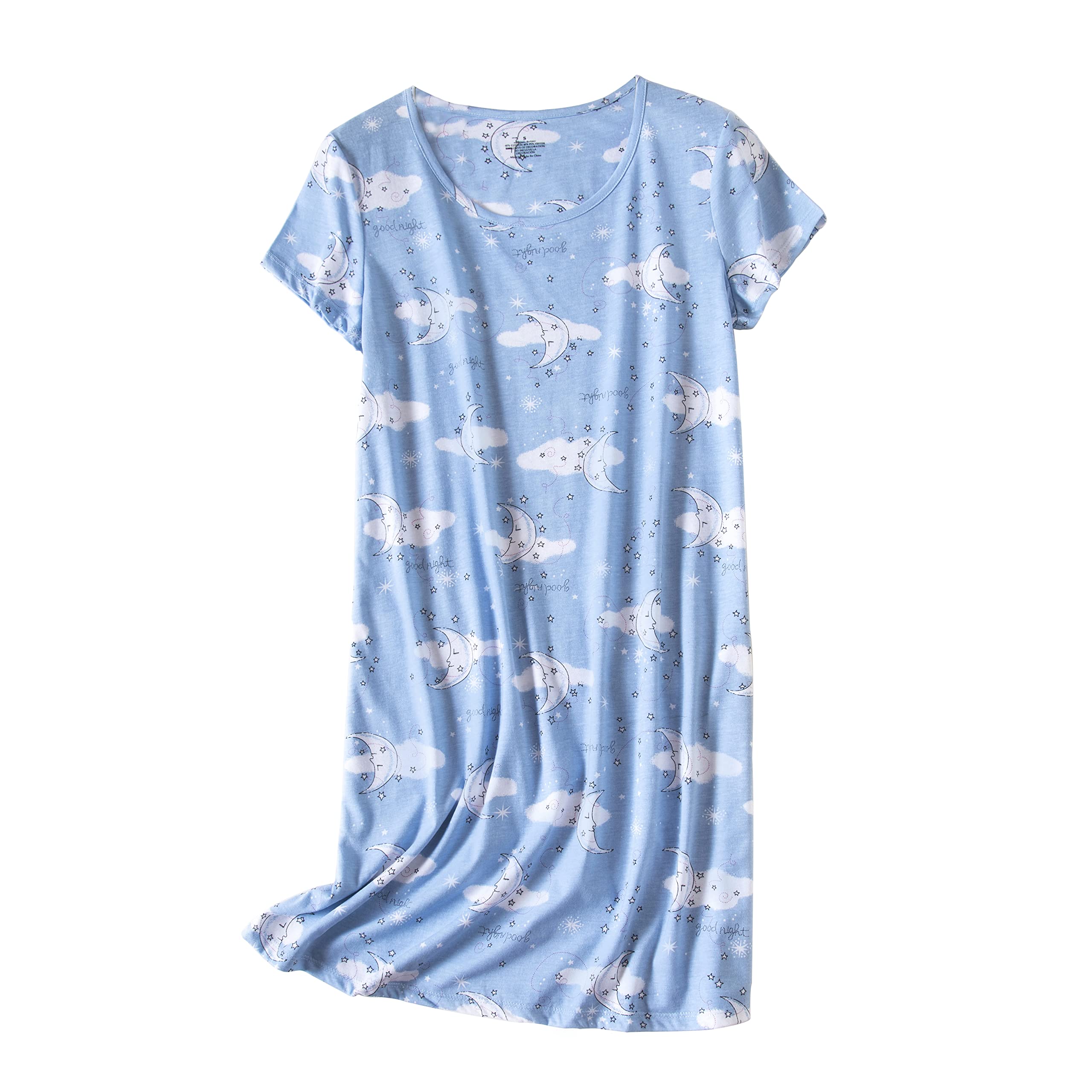 PNAEONG 3 Pack Women's Cotton Nightgown Sleepwear Short Sleeves Shirt Casual Print Sleepdress