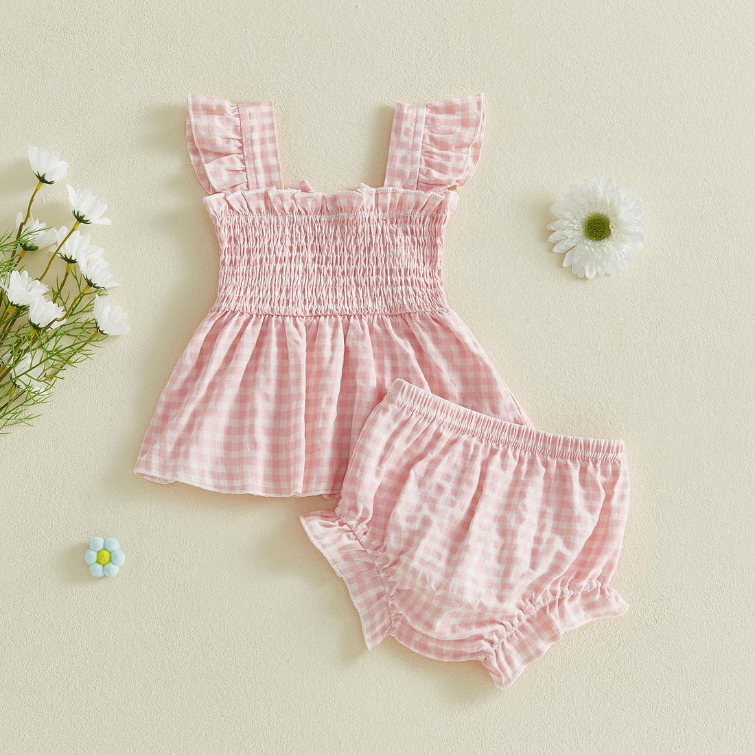 Baby Girl Clothes Infant Summer Outfits Set Plaid Ruffle Sleeve Shirt Tops and Bloomers Shorts WEBE CLOTHING
