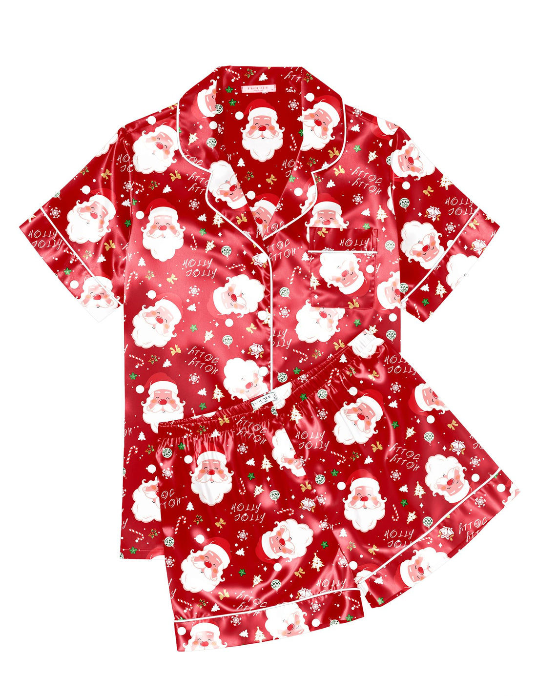 Ekouaer Womens Silk Satin Pajama Sets Soft Short Sleeve Button Down Sleepwear Top and Shorts 2 Piece Pjs Lounge Set