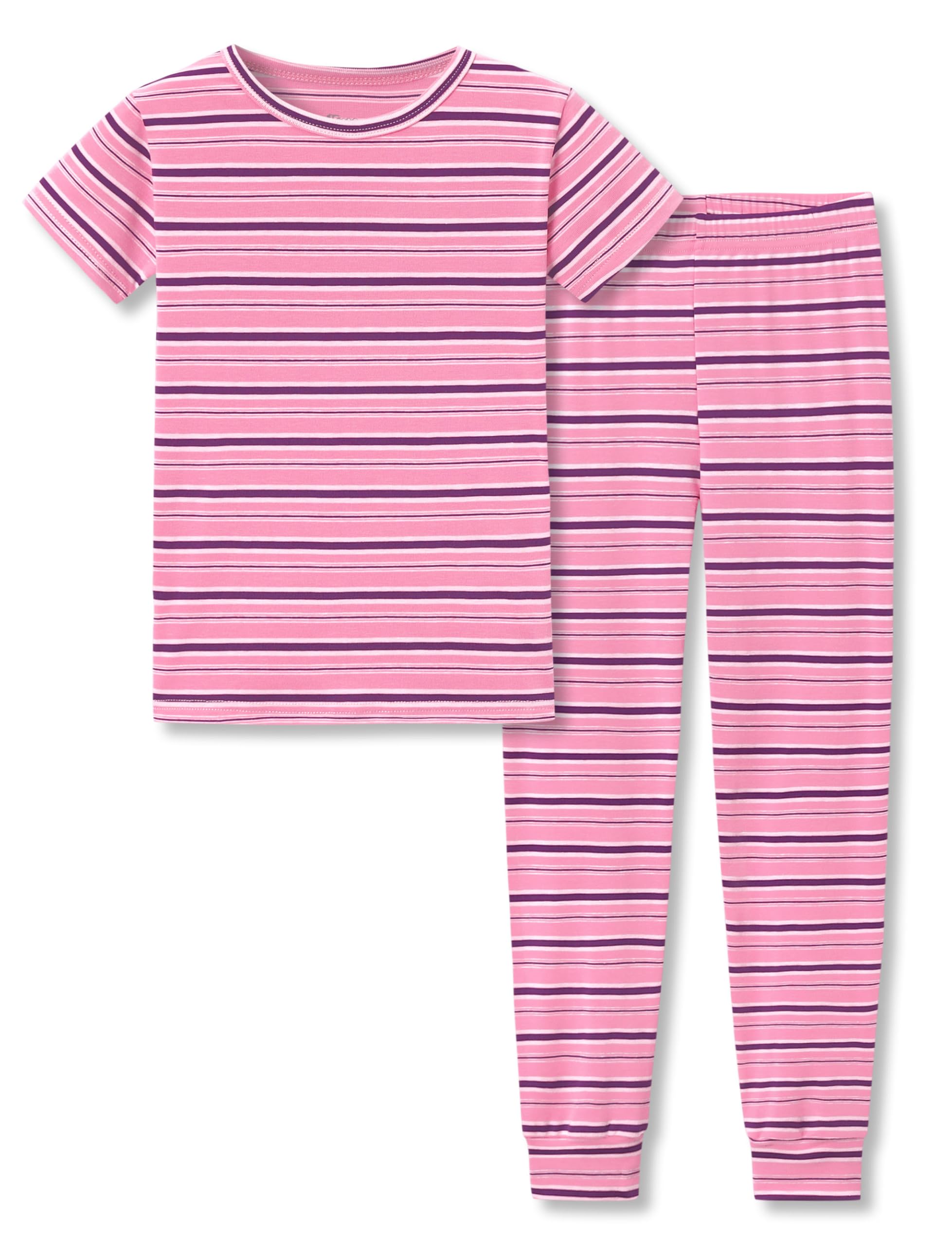 Topgal Summer Pajamas for Unisex Kids - Purple & Brown Stripe Snug Fit Pull-On Short Sleeve Sleepwear Pjs Set Size 2T-10