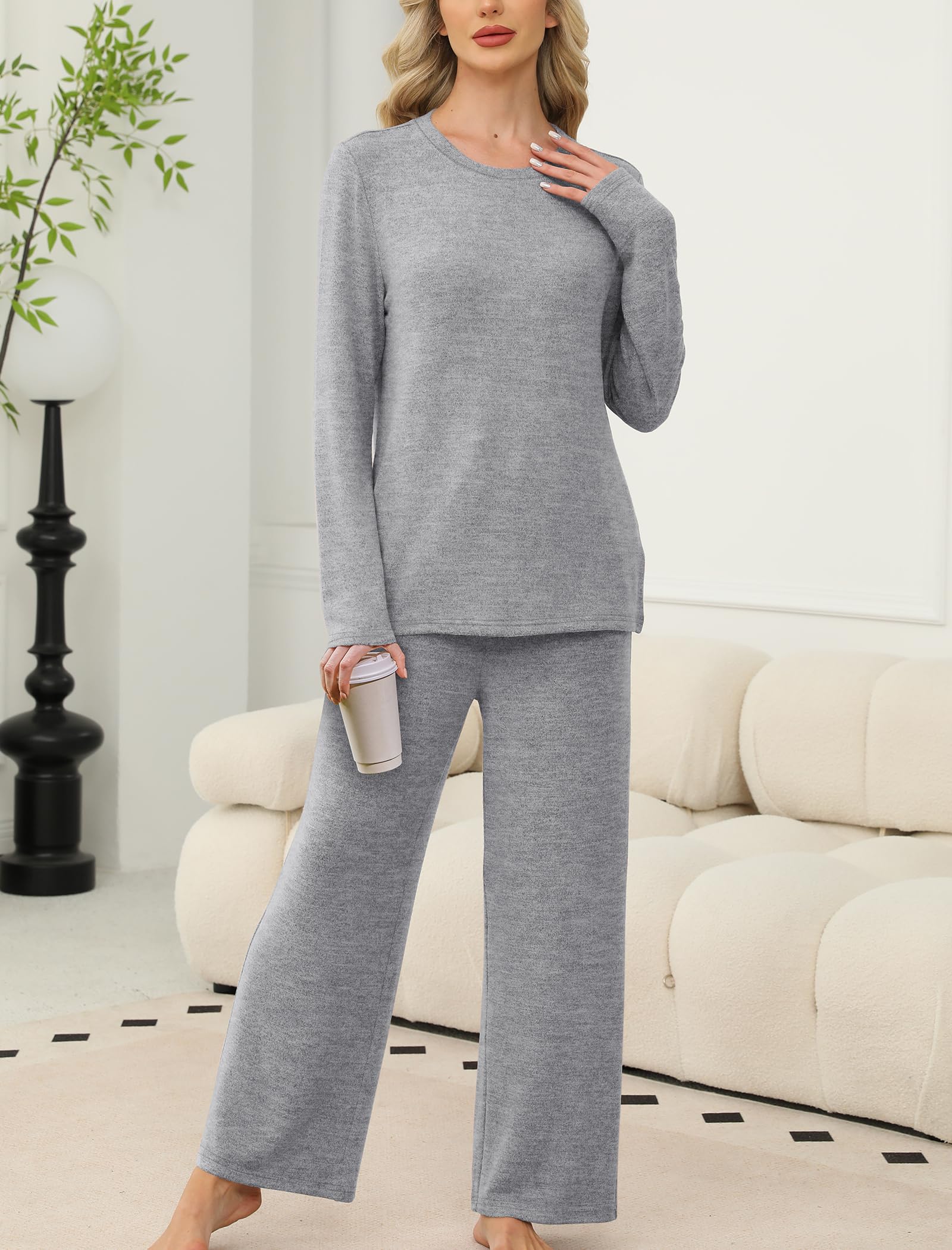 SAMPEEL Pajamas for Women Set Comfy Lounge Sets Two Piece Long Sleeve Cute Pjs Soft Sleepwear Winter Clothing