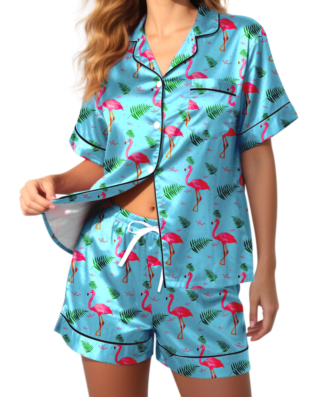 Silky Pajamas for Women Shorts Satin Pjs Button Down 2 Piece Cute Comfy Women's Sleepwear Lounge Set Summer S-XL WEBE CLOTHING