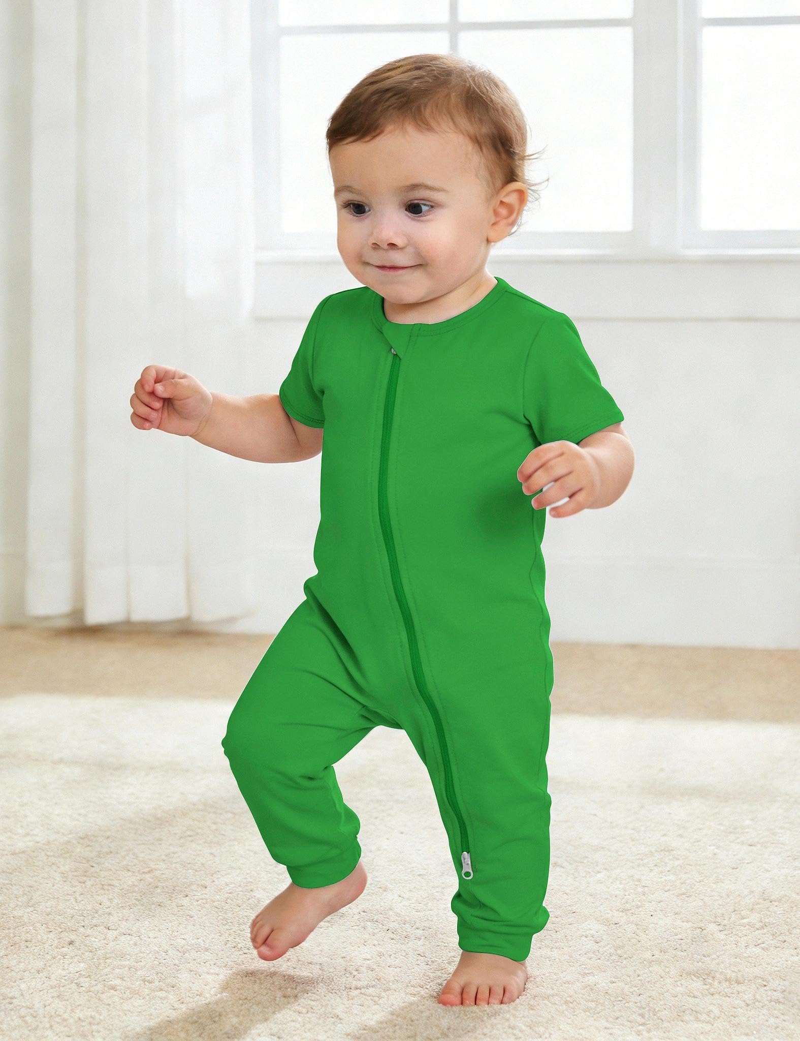 Jimonda Baby Romper 2 Pack Short Sleeve Pajamas Footless Sleepers Baby Boys Girls 2 Way Zipper Pjs Sleep and Play Clothes