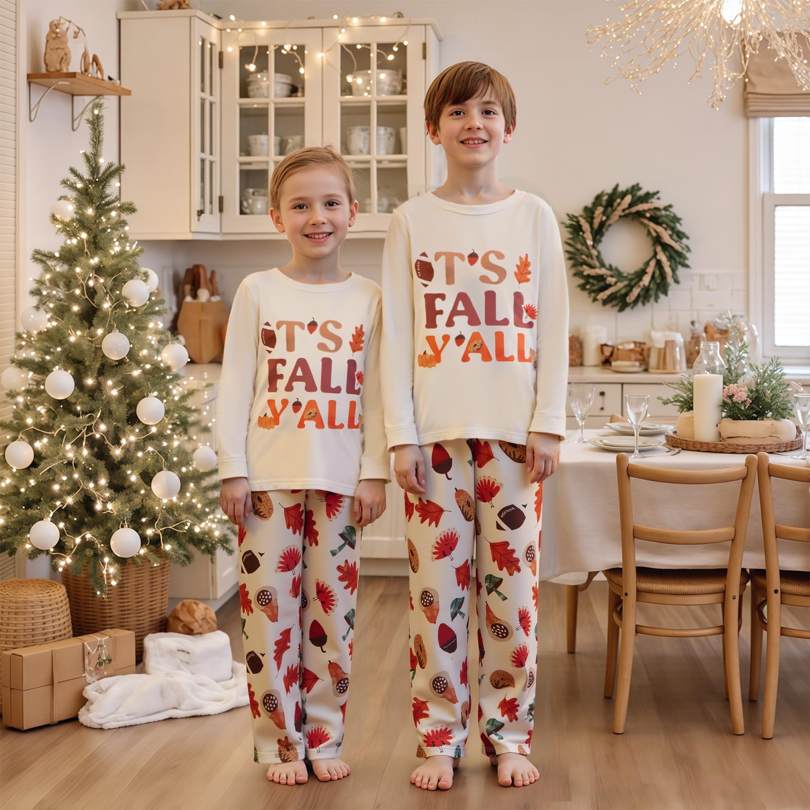 Family Pajamas Matching Sets - Cozy Fall Pjs Sets with Long Sleeve & Harvest Print Pants | Family Fall Clothes