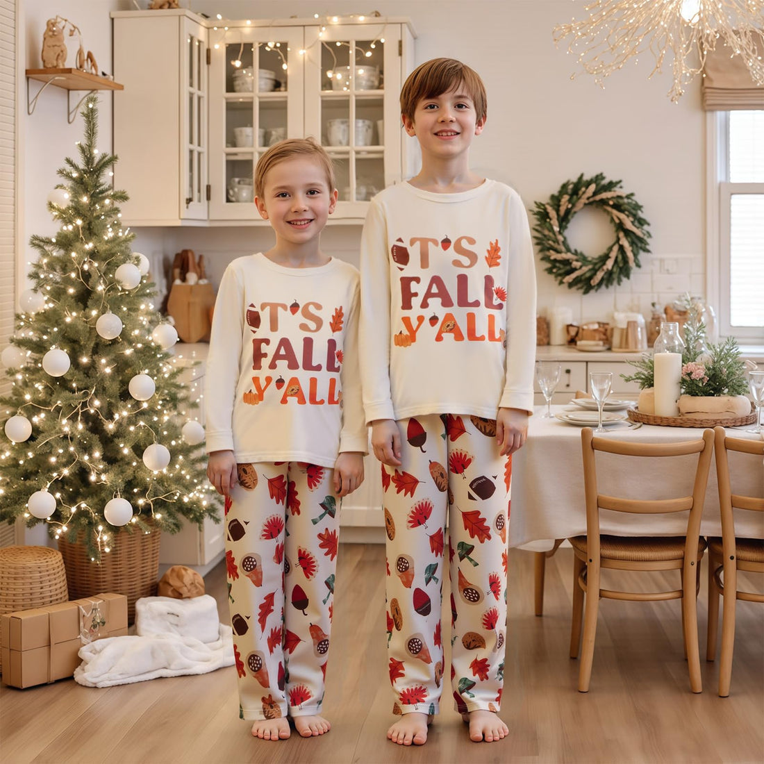 Family Pajamas Matching Sets - Cozy Fall Pjs Sets with Long Sleeve & Harvest Print Pants | Family Fall Clothes