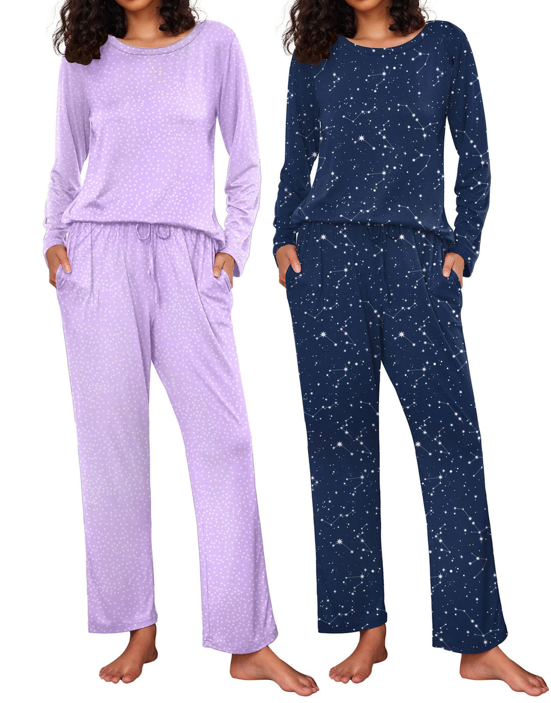 Ekouaer 2 Pack Womens Pajama Sets Long Sleeve Pjs Lounge Set Soft Comfy Sleepwear Winter Loungewear