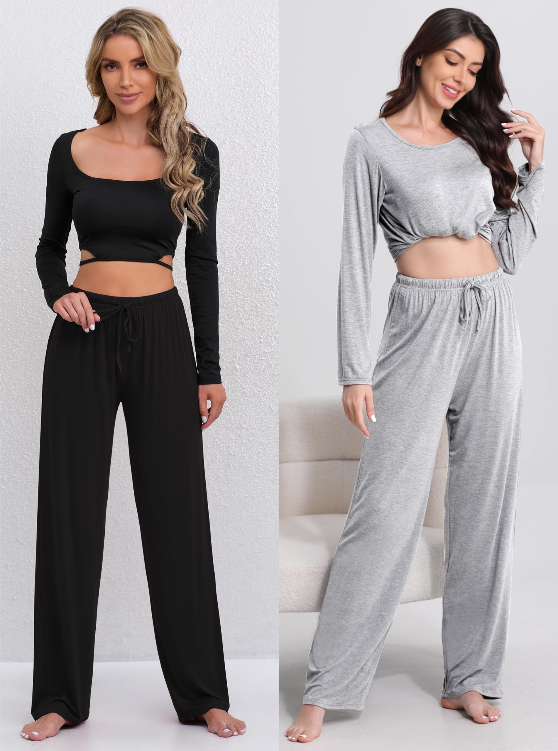 FEQO 3 Pack Women's Lounge Pants Wide Leg Yoga Pants Soft Pajama Bottoms Drawstring Casual Loose Sweatpants