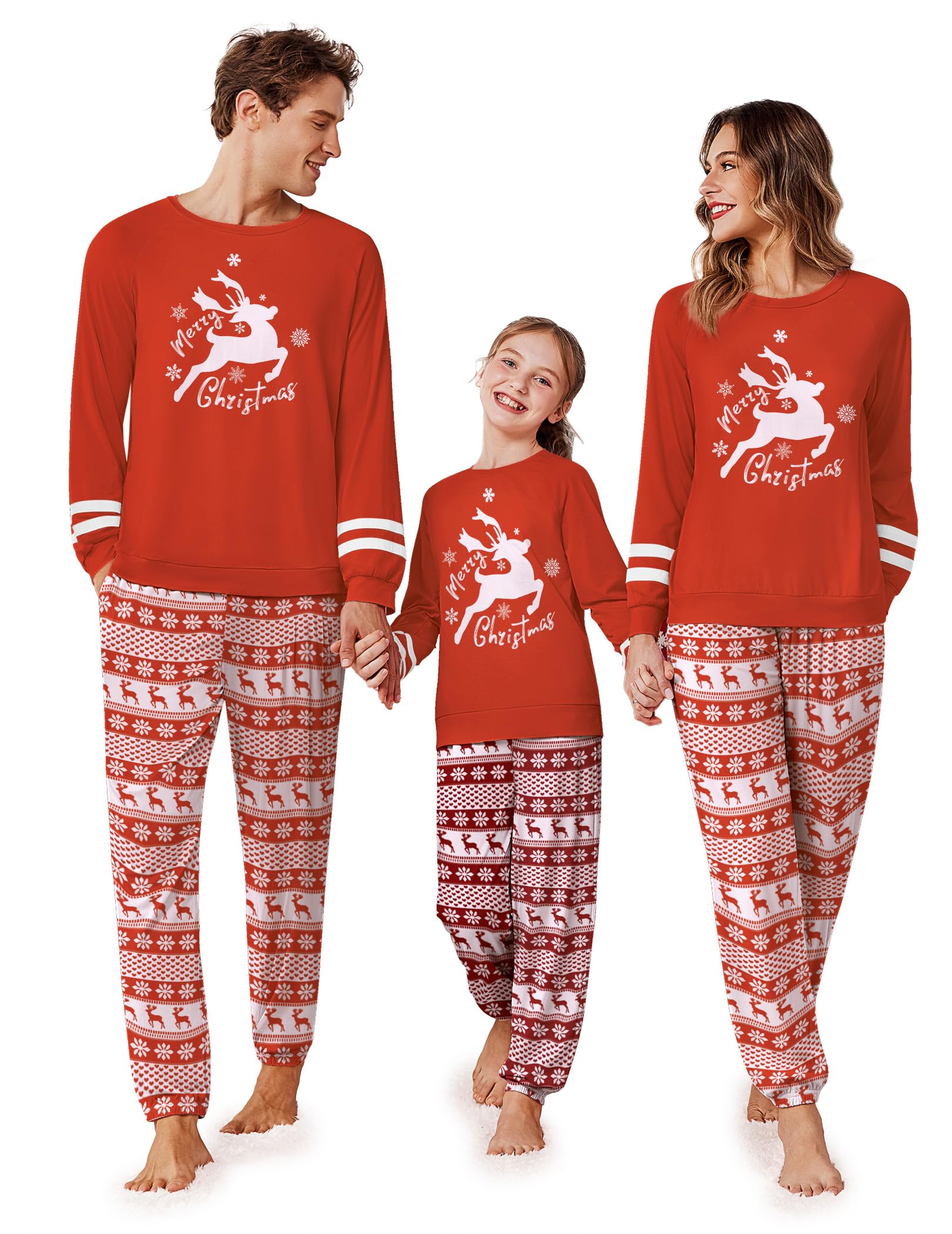 Ekouaer Family Christmas Pajamas Matching Sets Long Sleeve Couple Pjs Holiday Sleepwear Soft Loungewear with Pockets