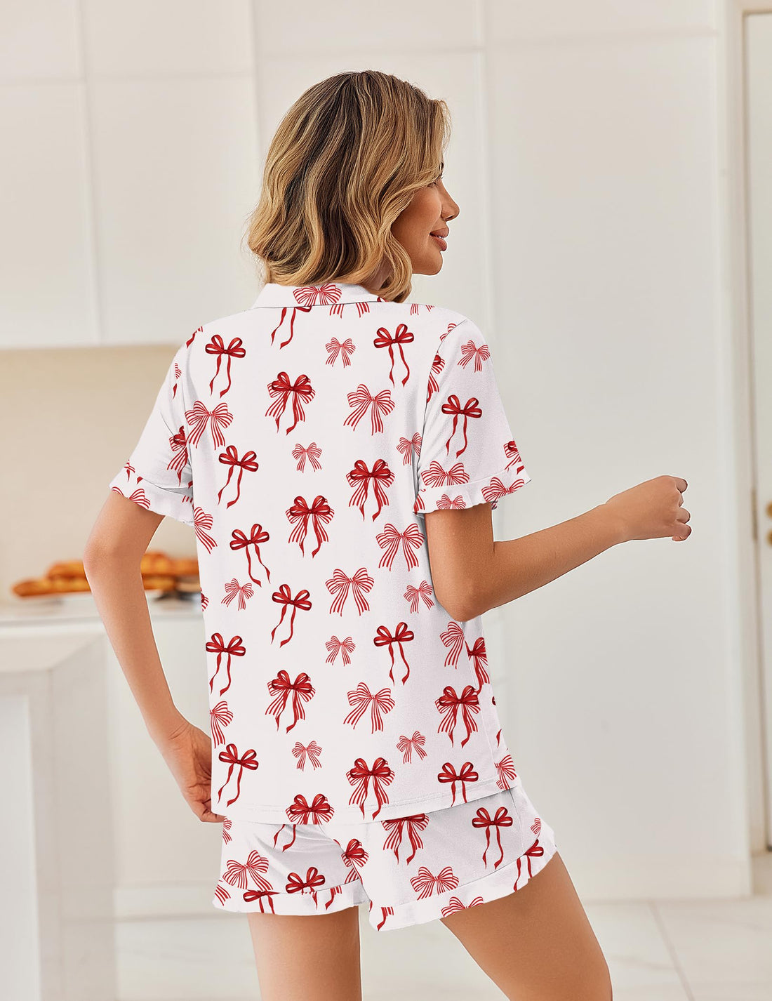 Ekouaer Pajamas Set for Women Button Down Pjs Lounge Sets Ruffle Short Sleeve Sleepwear Cute Loungewear