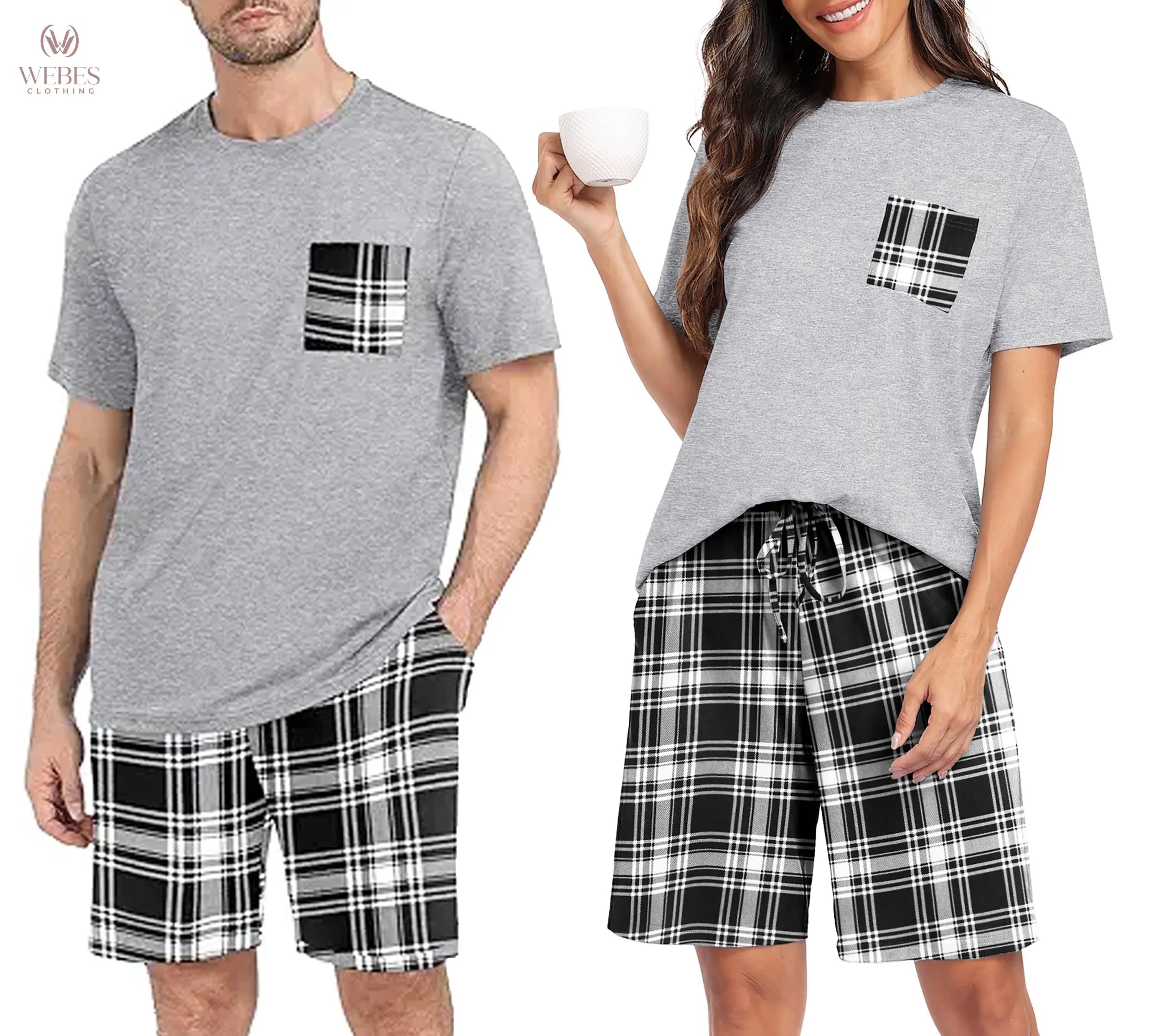 PrinStory Mens Pajama Sets Summer Pjs Sleepwear Nightwear Lightweight Quick Dry Soft Short Sleeve Sleep Set With Pocket S-4XL WEBE CLOTHING