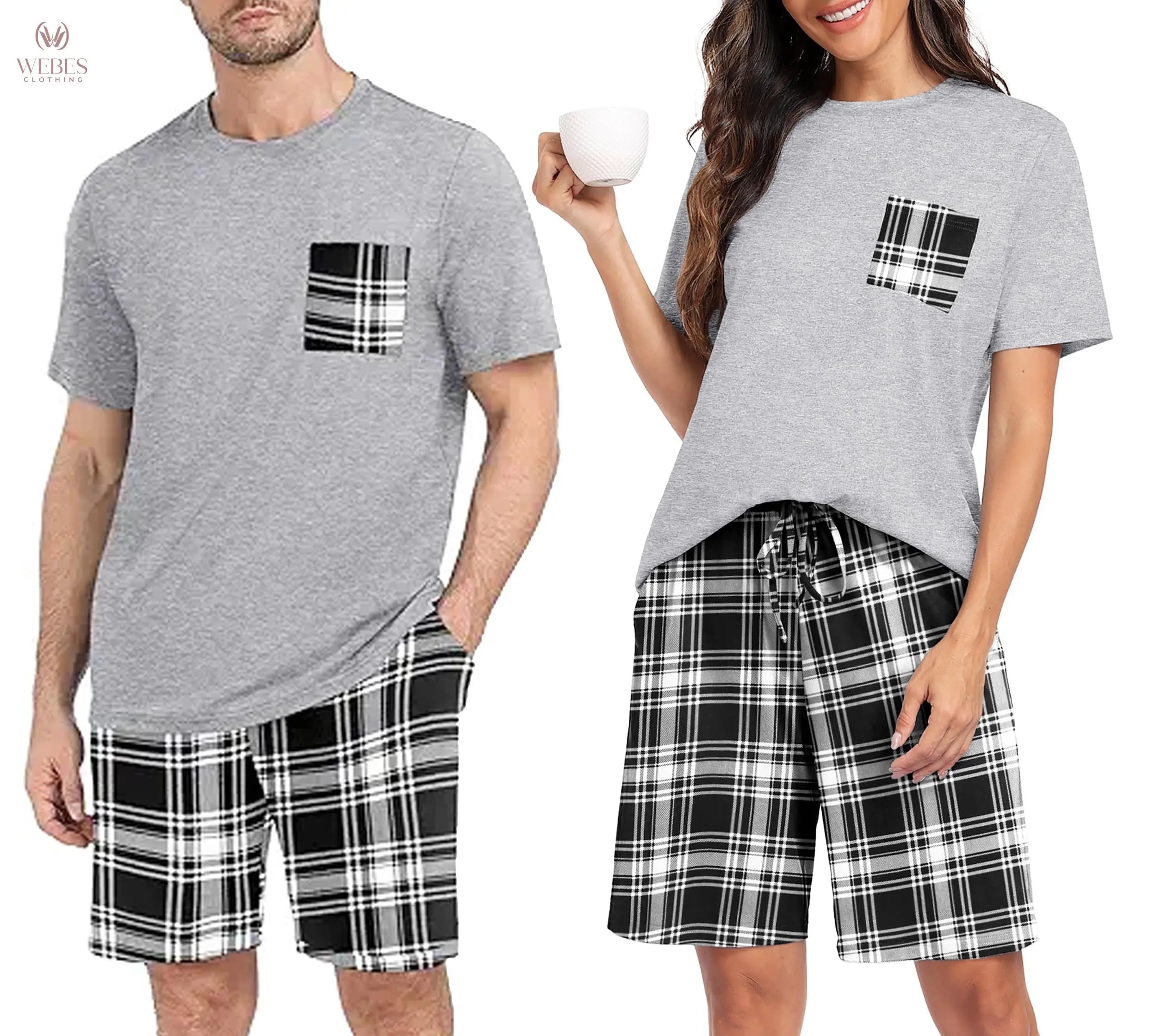 PrinStory Mens Pajama Sets Summer Pjs Sleepwear Nightwear Lightweight Quick Dry Soft Short Sleeve Sleep Set With Pocket S-4XL WEBE CLOTHING