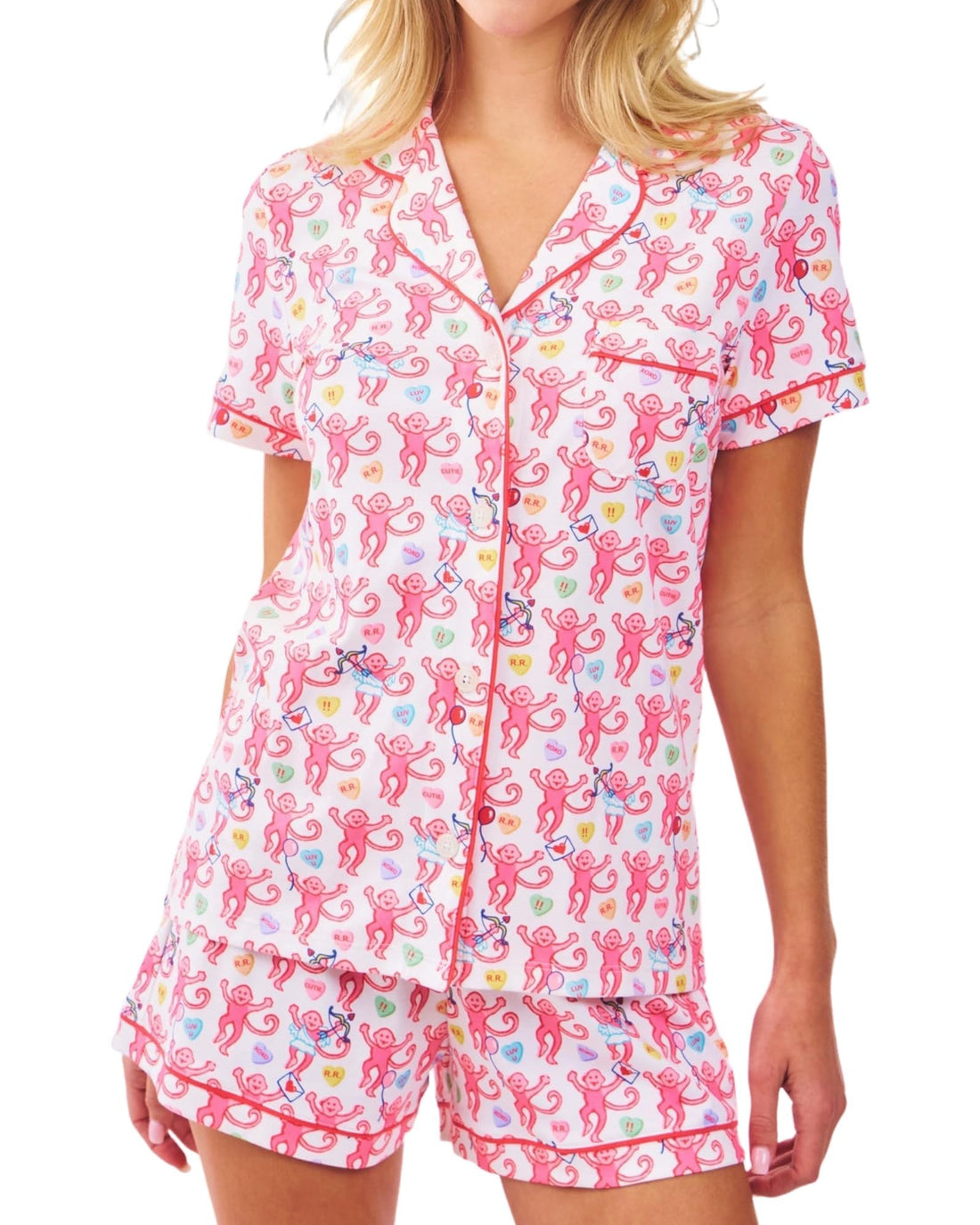 Women Y2k Pajamas Set Cute Preppy 2PCS Button Down Holiday Monkey Shorts Summer Outfit Beach Vacation Loungewear PJs WEBE CLOTHING
