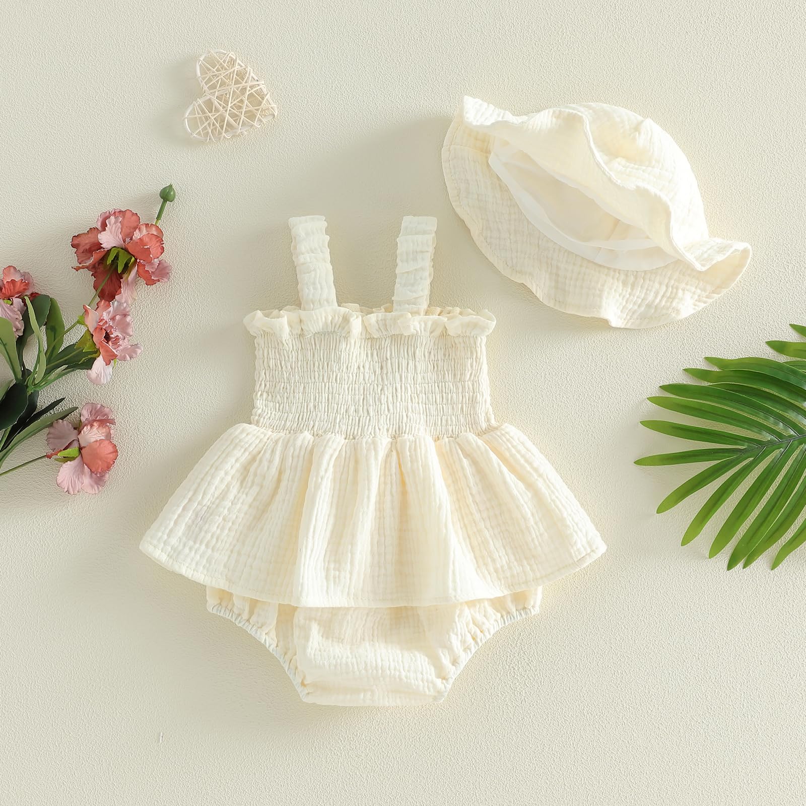 Mubineo Baby Girl Clothes Summer Dress Cotton Linen Romper Sleeveless Smocked Rompers Sun Dress Hat Skirt Boho Outfits WEBE CLOTHING