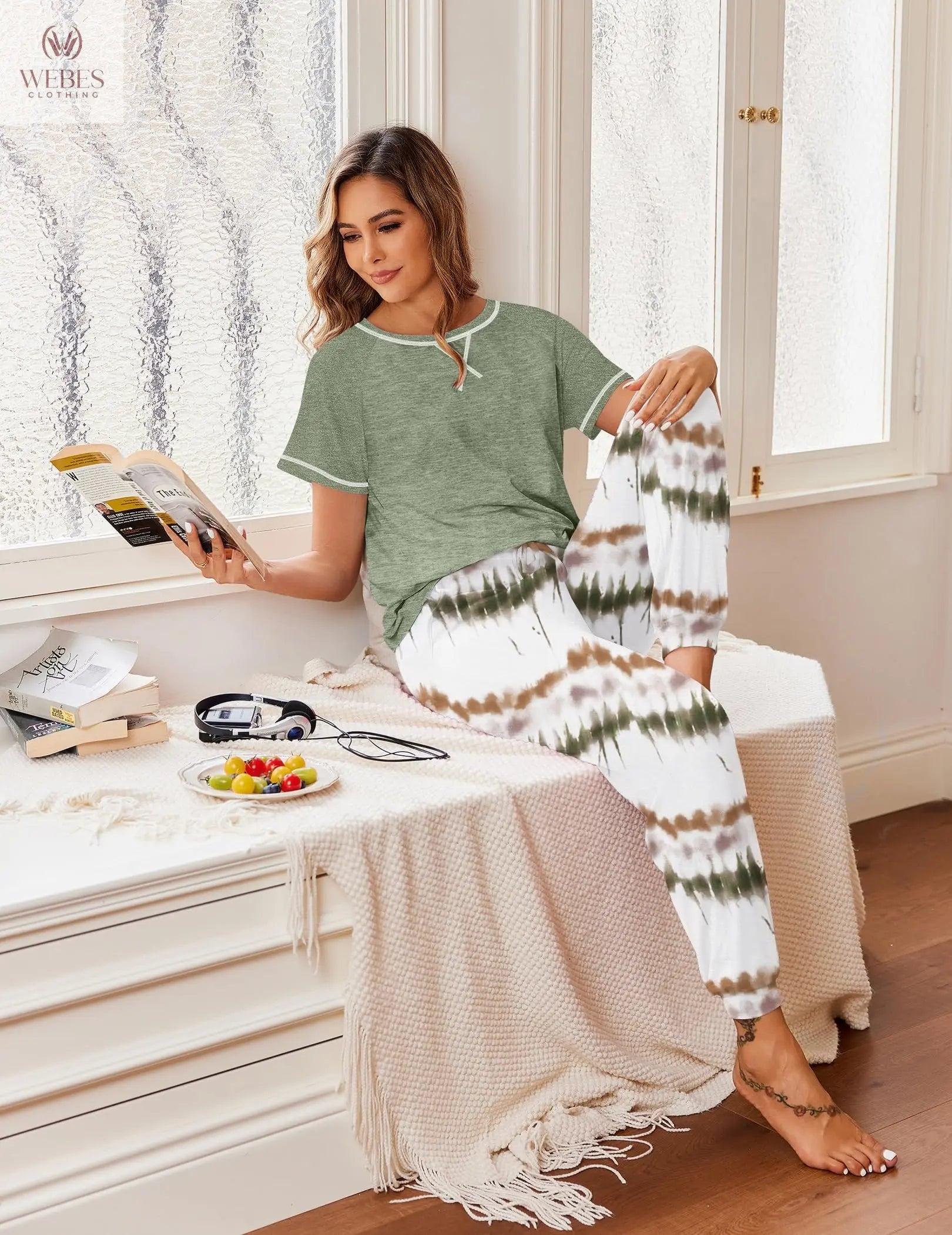 Ekouaer Pajamas for Women Set Short Sleeve PJ Set 2 Piece Jogger Pants | Soft Women Pajama Sets with Cozy Sleepwear Lounge Set Style Featuring Pockets Raglan Short Sleeve Top and Jogger Pants WEBE CLOTHING