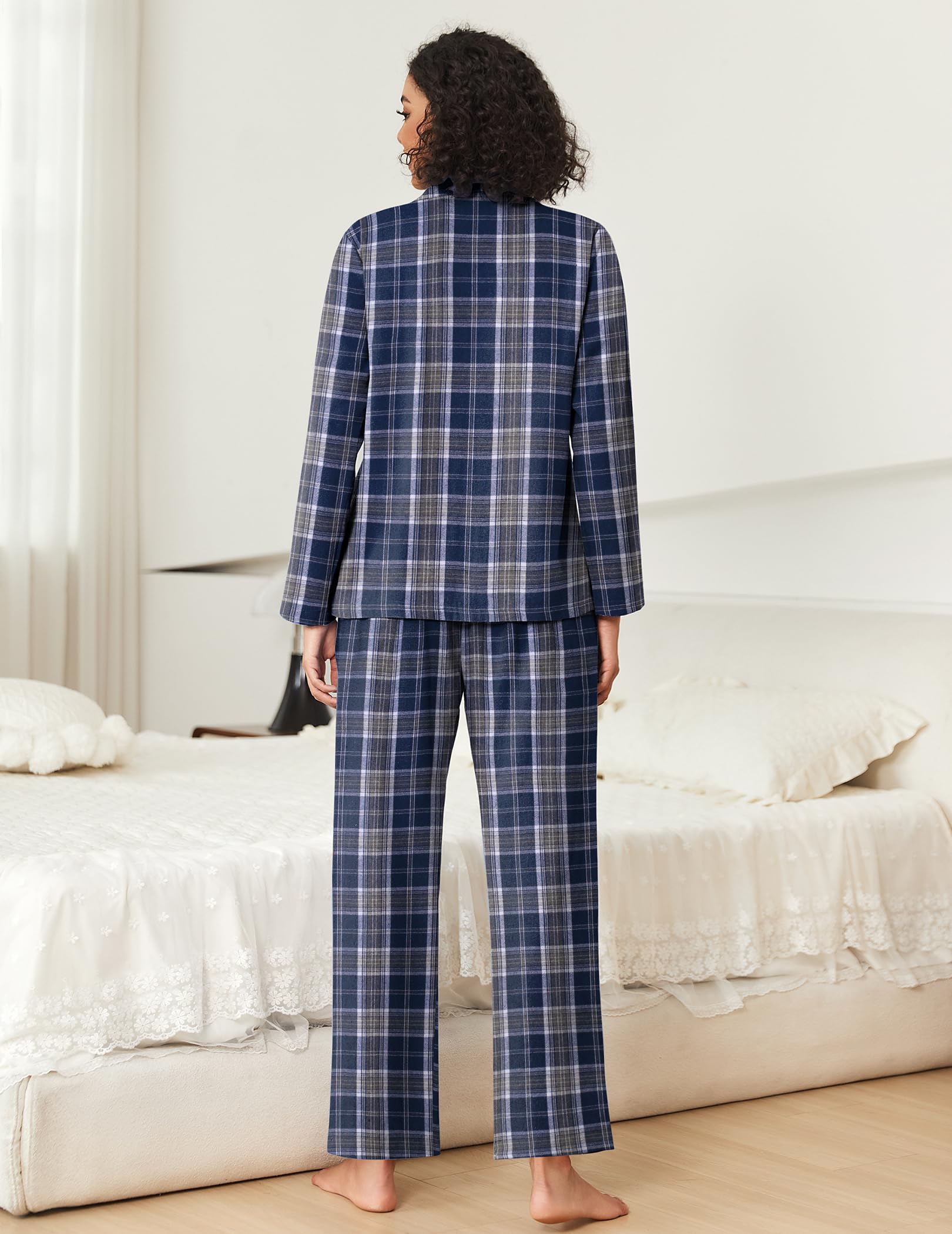 Ekouaer Womens Pajama Sets 2 Piece Cotton Plaid Pjs Long Sleeve Sleepwear Button Down Lounge Set with Pockets