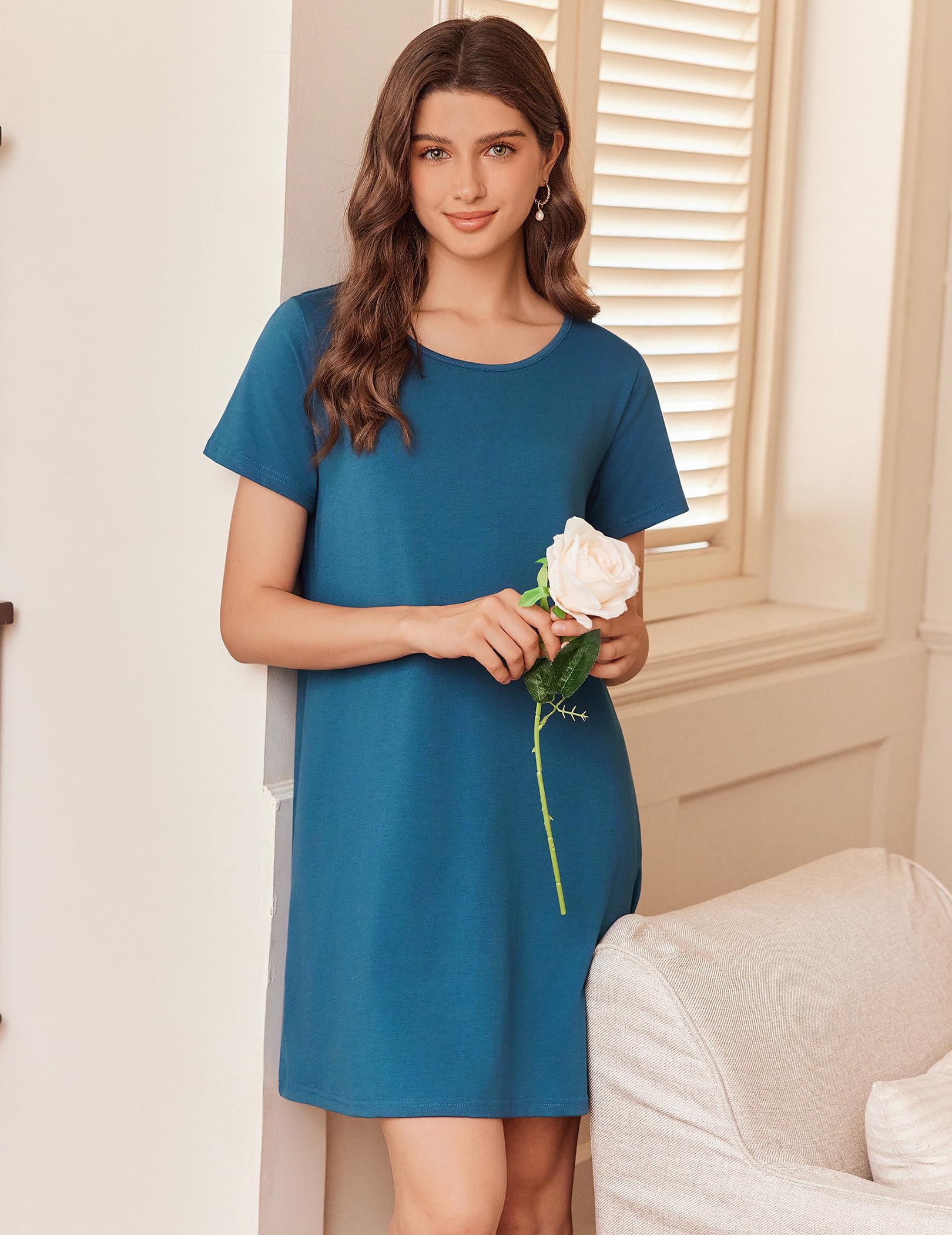 Ekouaer Nightgowns for Women Cotton Sleepshirts Short Sleeve Nightshirt Tshirt Night Gown Casual Sleepdress Comfy Nightdress