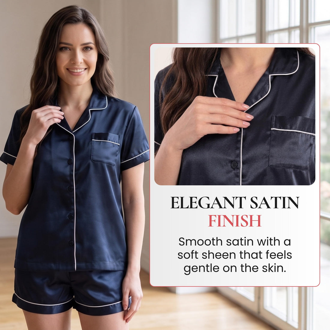 Just Love Women's Satin Pajama Set, Short Sleeve Button Down Top with Notch Collar and Matching Shorts