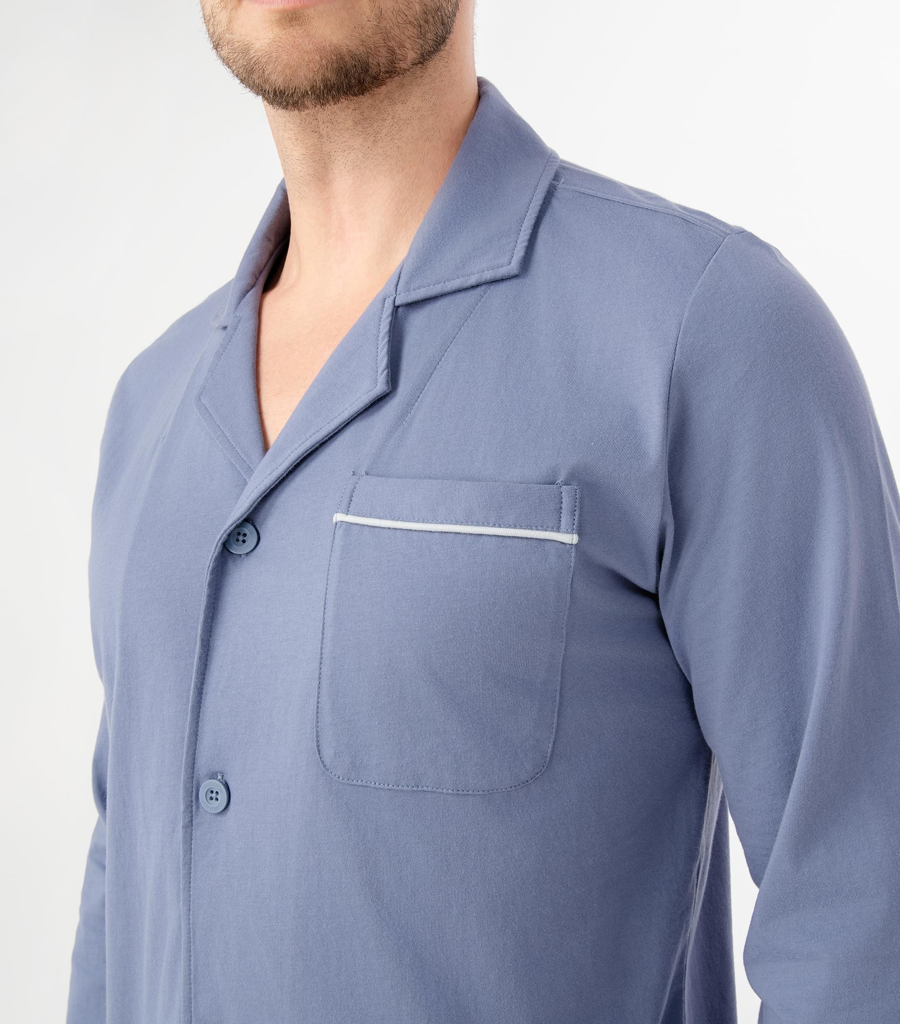 DAVID ARCHY Mens Pajamas Set Soft Cotton Notched Collar Pajamas for Men Long Sleeve Mens Sleepwear with Pockets & Front Fly WEBE CLOTHING