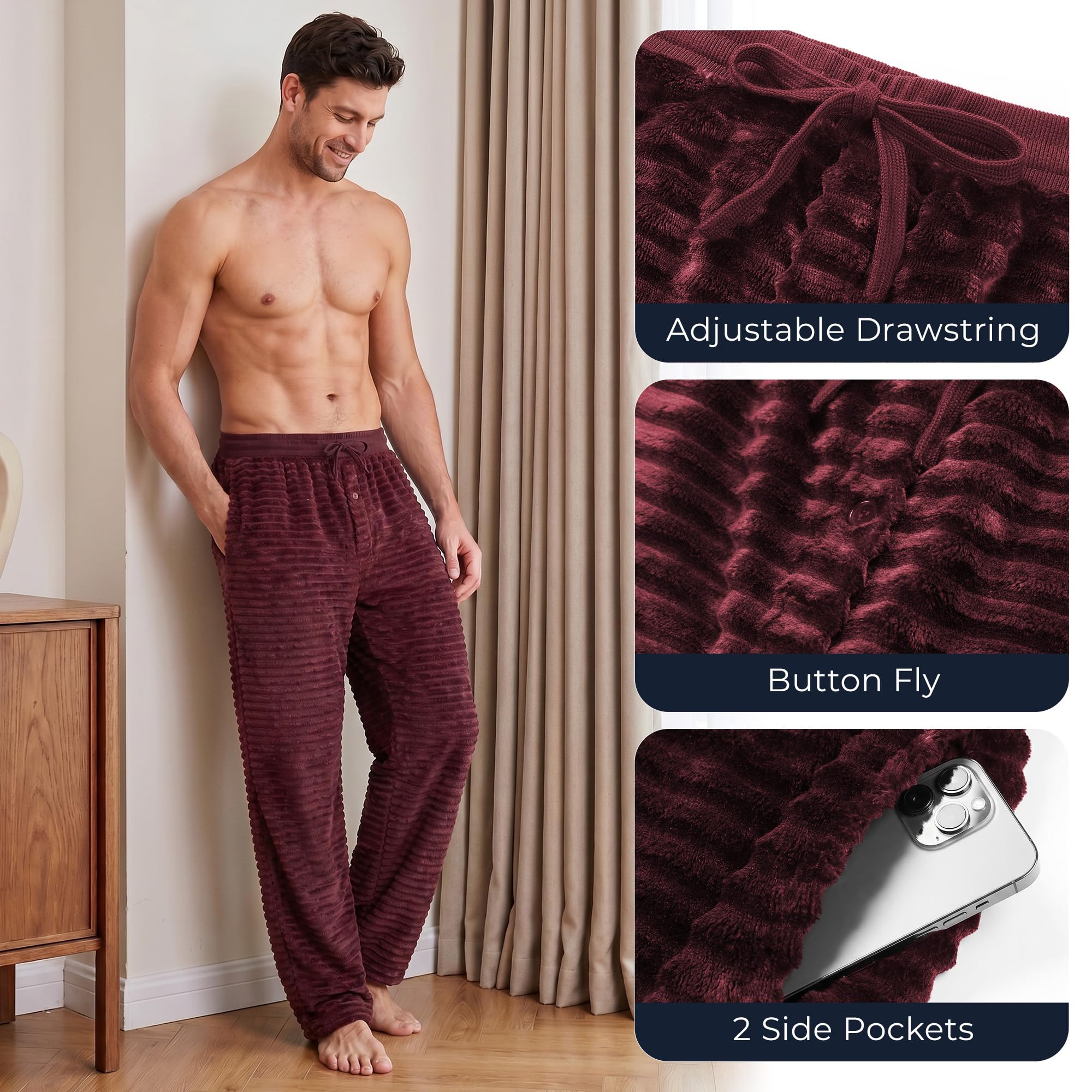 U2SKIIN Mens Fuzzy Plush Pajama Pants, Soft Fleece Fluffy Pj Bottoms Warm Cozy Sleep Lounge Pant for Men with Pockets