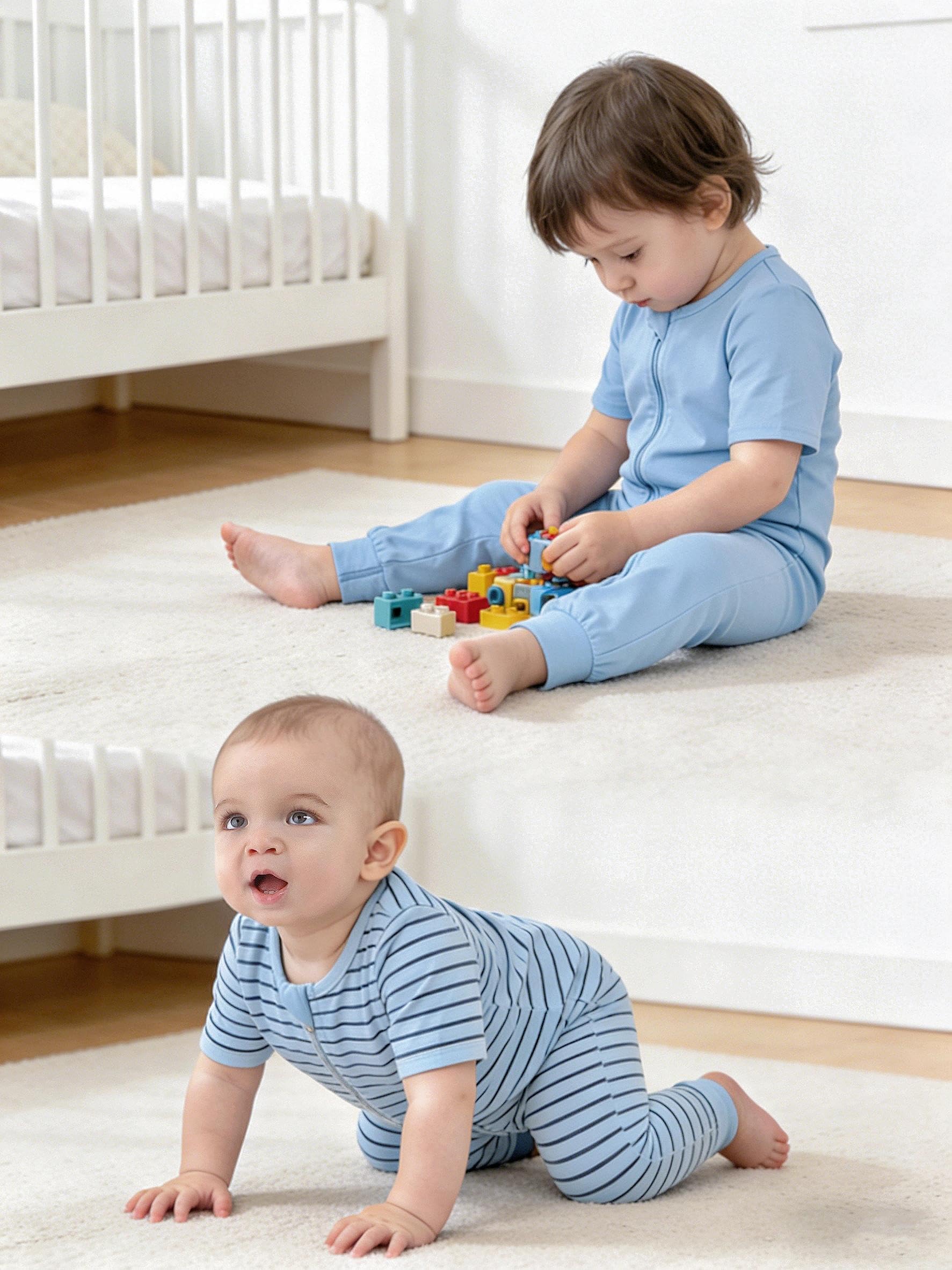Jimonda Baby Romper 2 Pack Short Sleeve Pajamas Footless Sleepers Baby Boys Girls 2 Way Zipper Pjs Sleep and Play Clothes