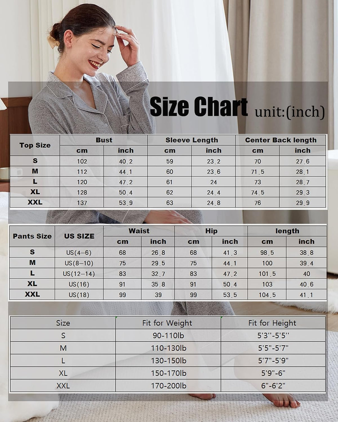 Women's Pajama Set Long Sleeve Button Down Fashion ladies Sleepwear soft Pjs knitted Loungewear Set (Large, Light-Gray)
