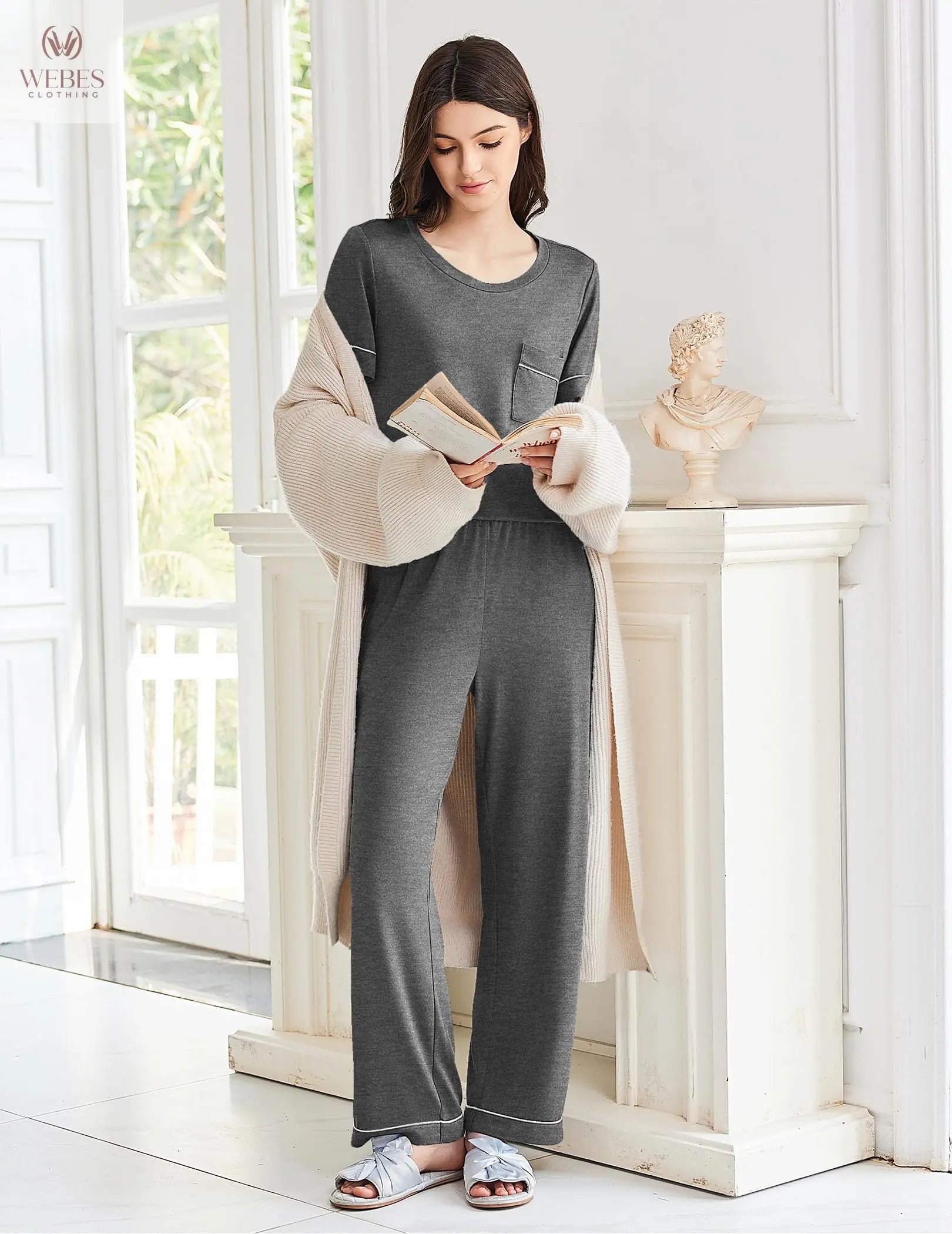 Ekouaer Womens Pajama Sets 2 Piece Pjs Sleepwear Comfy Lounge Set | Short Sleeve Top & Long Pants with Pockets,Soft Lightweight Stretchy Fabric,Summer Loungewear,Gift for Wife,Mom,Friends WEBE CLOTHING