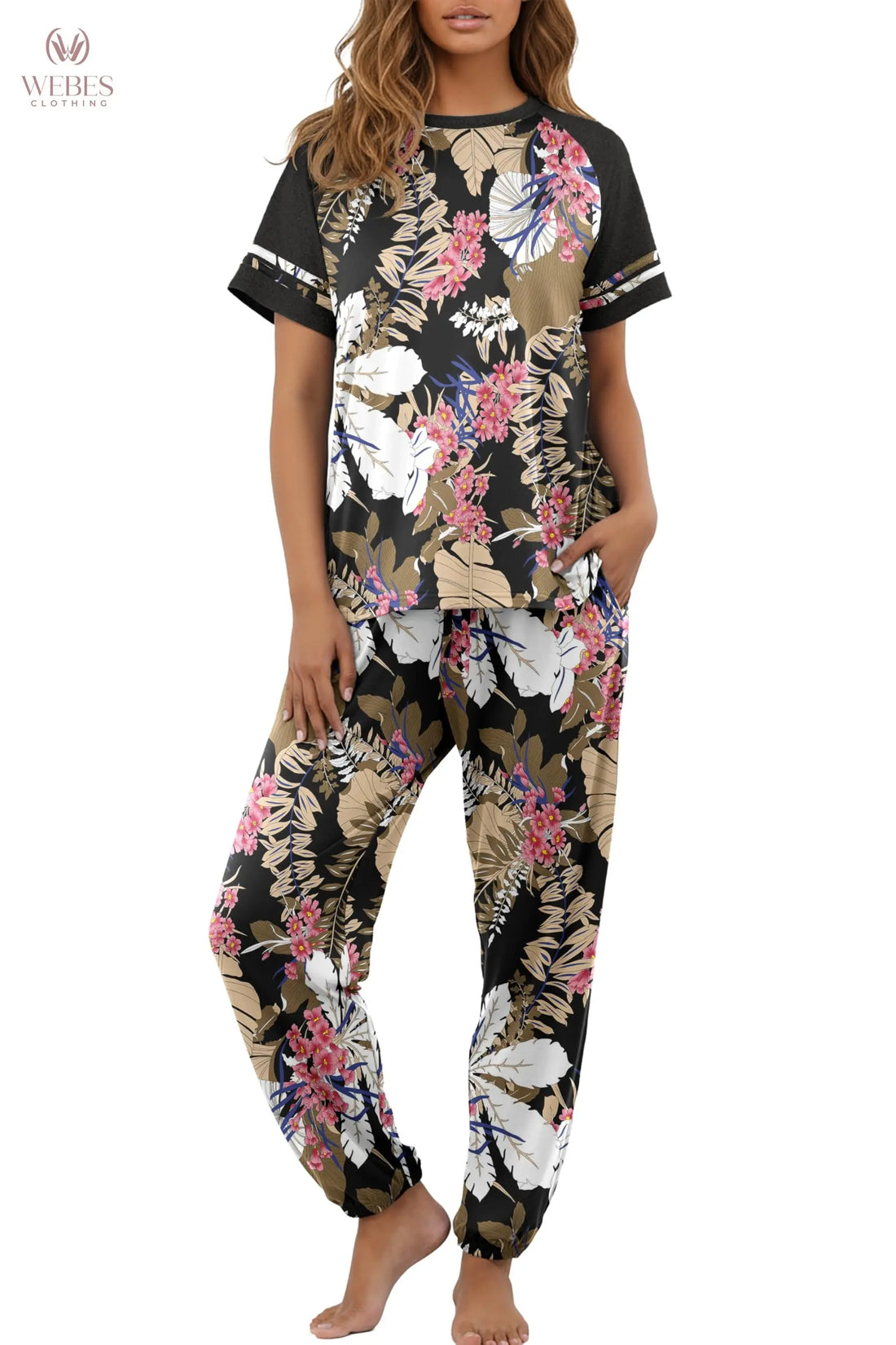 PrinStory Womens Pajama Sets Short Sleeve Pjs 2 Piece Lounge Set Soft Pj Sets Lightweight Sleepwear Loungewear with Pockets WEBE CLOTHING