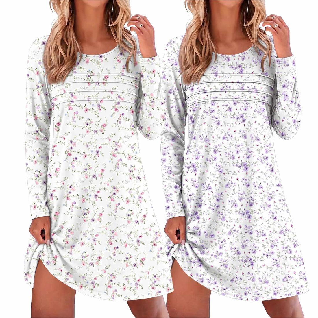 Ekouaer 2 Pack Long Sleeve Nightgown for Women Crew Neck Sleepshirts S-3XL | Excellent Value for the Price Features Many Cute Prints Soft Comfortable Fabric Long Sleeve O Neck Nightgown for Sleeping WEBE CLOTHING