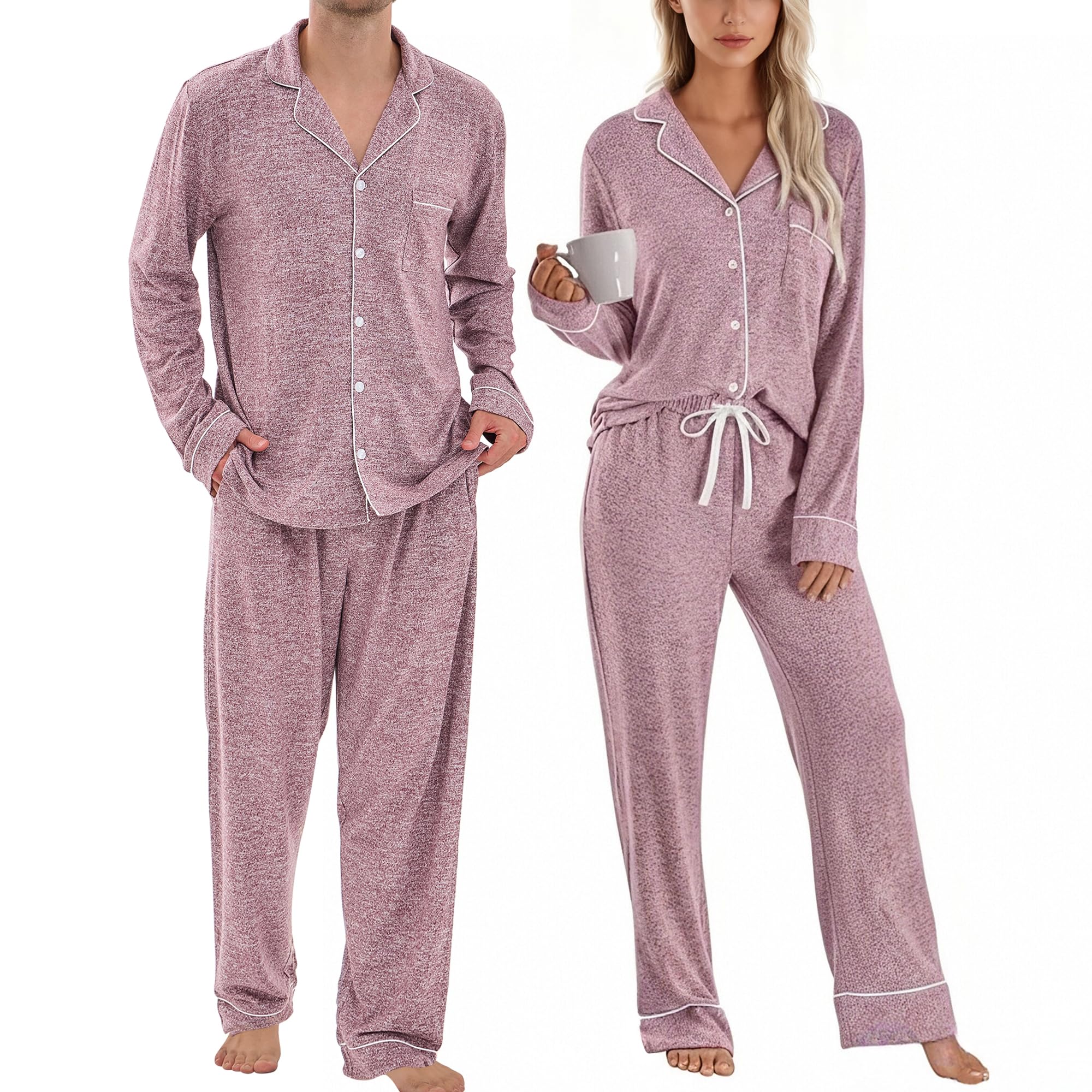 PJGGZ Matching Pajamas for Couples, Button Down Loungewear Soft Warm Long Sleeve Sleepwear His and Hers Pajamas Sets WEBE CLOTHING