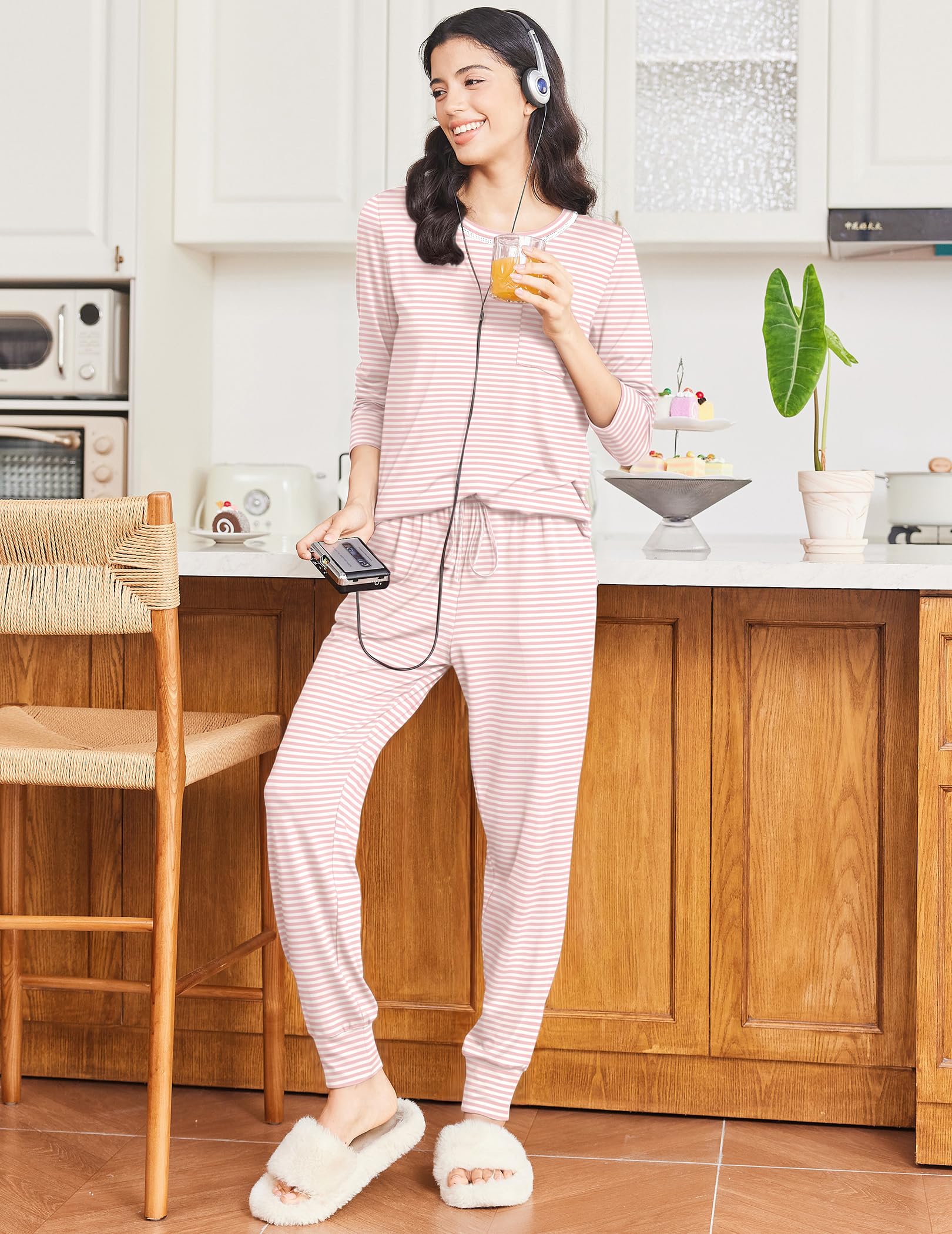 Ekouaer 2 Pack Womens Pajama Sets Long Sleeve Lounge Sets Soft Pj Sleepwear Loungewear