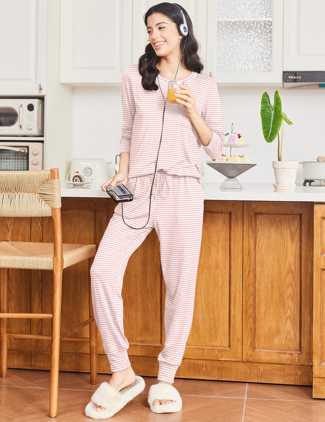 Ekouaer 2 Pack Womens Pajama Sets Long Sleeve Lounge Sets Soft Pj Sleepwear Loungewear