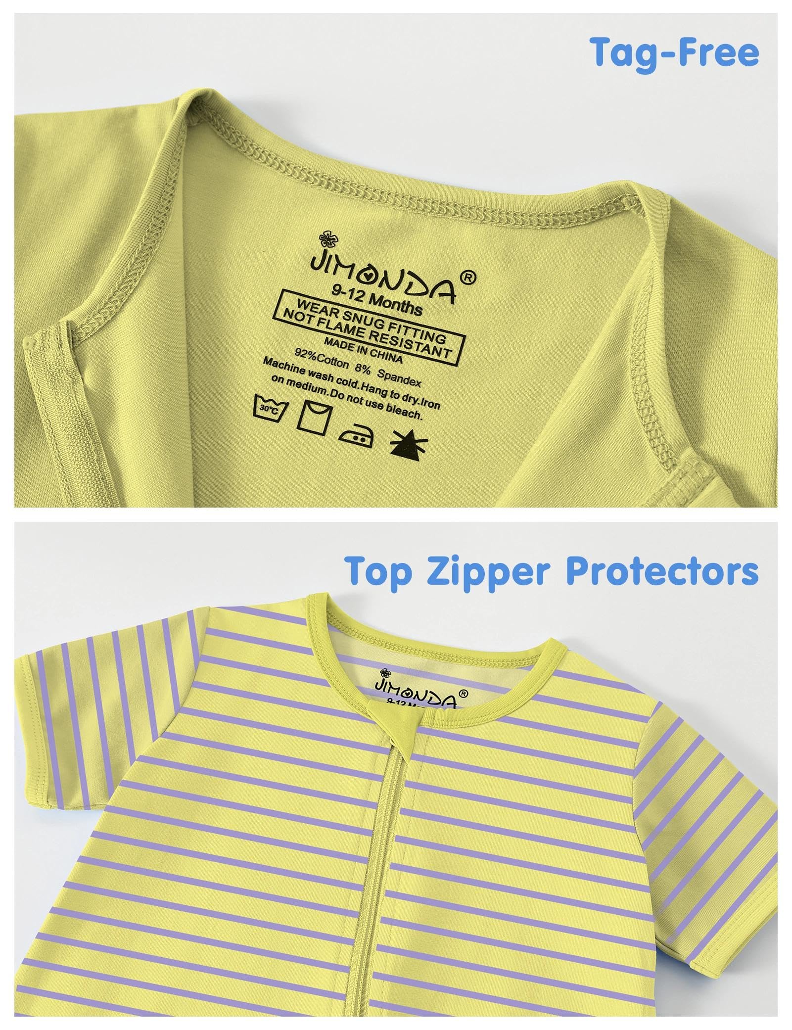 Jimonda Baby Romper 2 Pack Short Sleeve Pajamas Footless Sleepers Baby Boys Girls 2 Way Zipper Pjs Sleep and Play Clothes