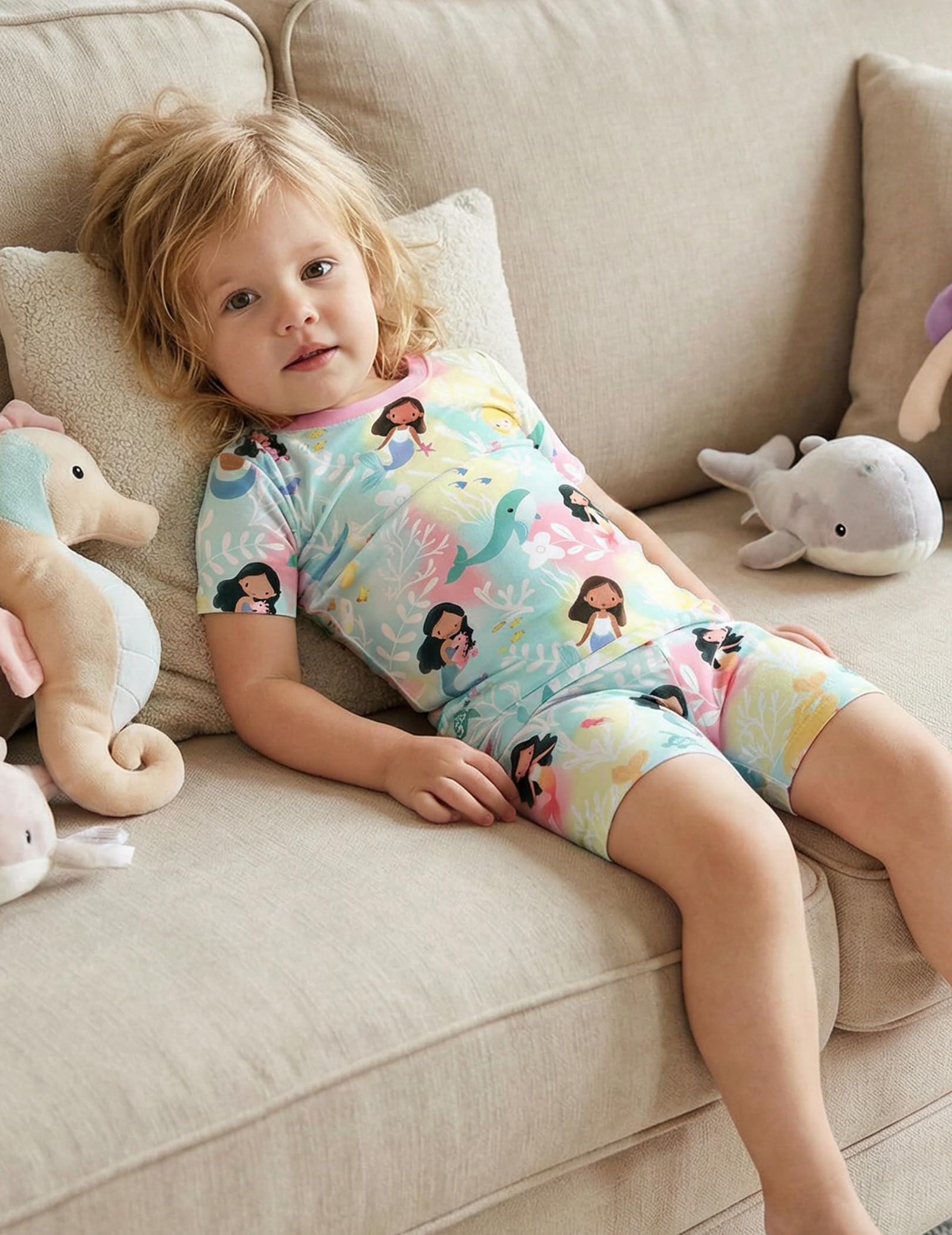 Arshiner Pajamas for Girls Summer Short Sleeve Sleepwear Kids Soft Cute Snug Fit Pjs Sets