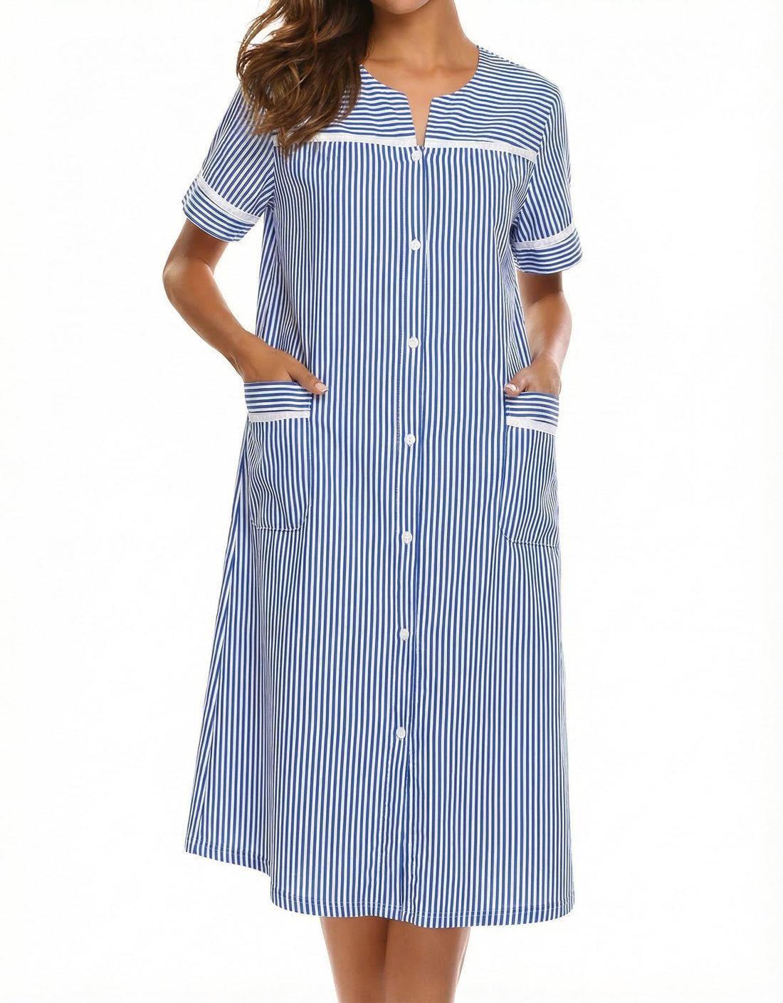 Ekouaer House Dress for Women with Pockets Duster Button Down Nightgown | Nightgowns for Women, Button Dwon House Dress with Pockets, Short Sleeve Duster Housecoat, Moo Moos for Elderly, Mumu Dress WEBE CLOTHING