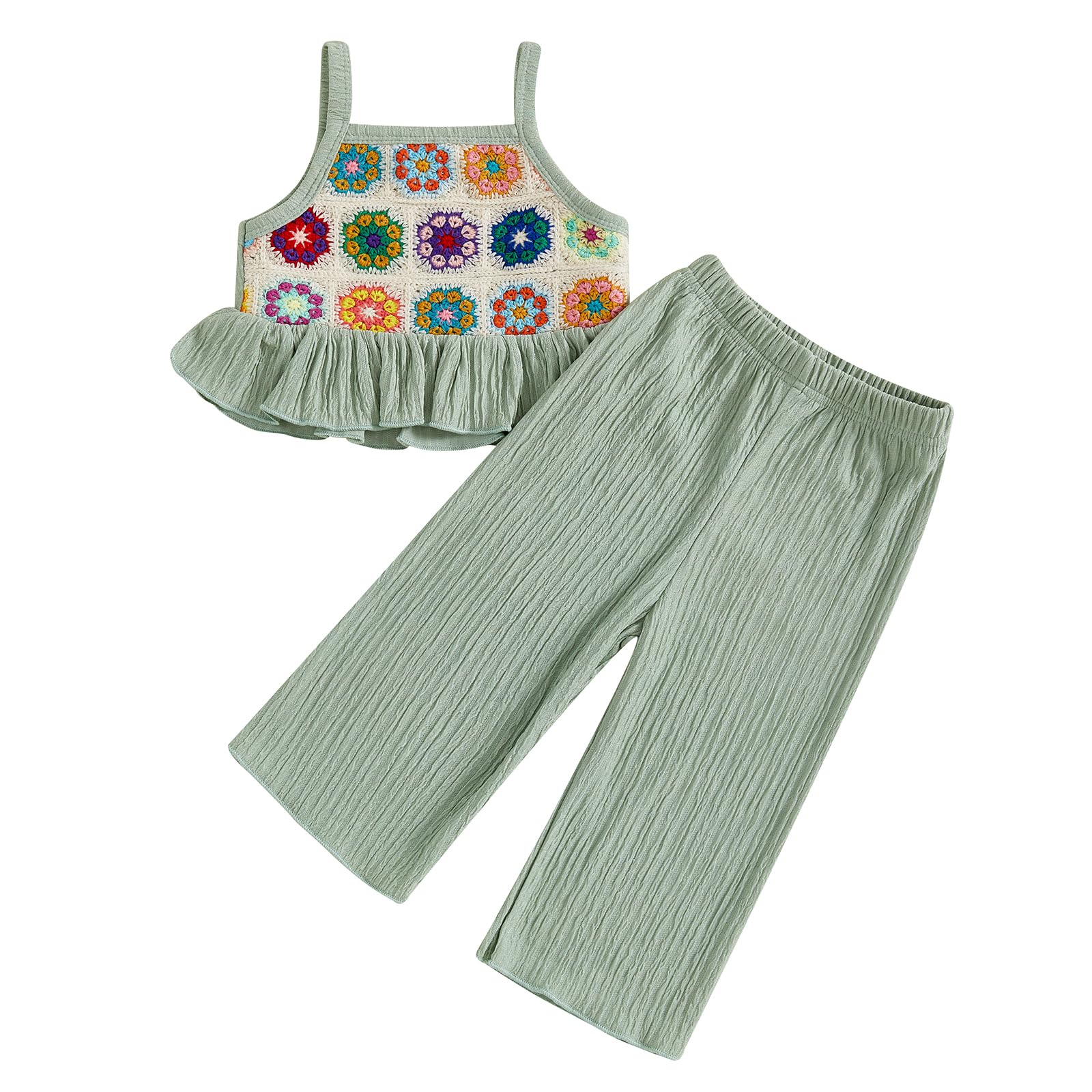 Baby Girl Outfits Crocheted Ruffled Camisole And Elastic Pants Set 6 12 18 24 Months 2 3 4 T WEBE CLOTHING