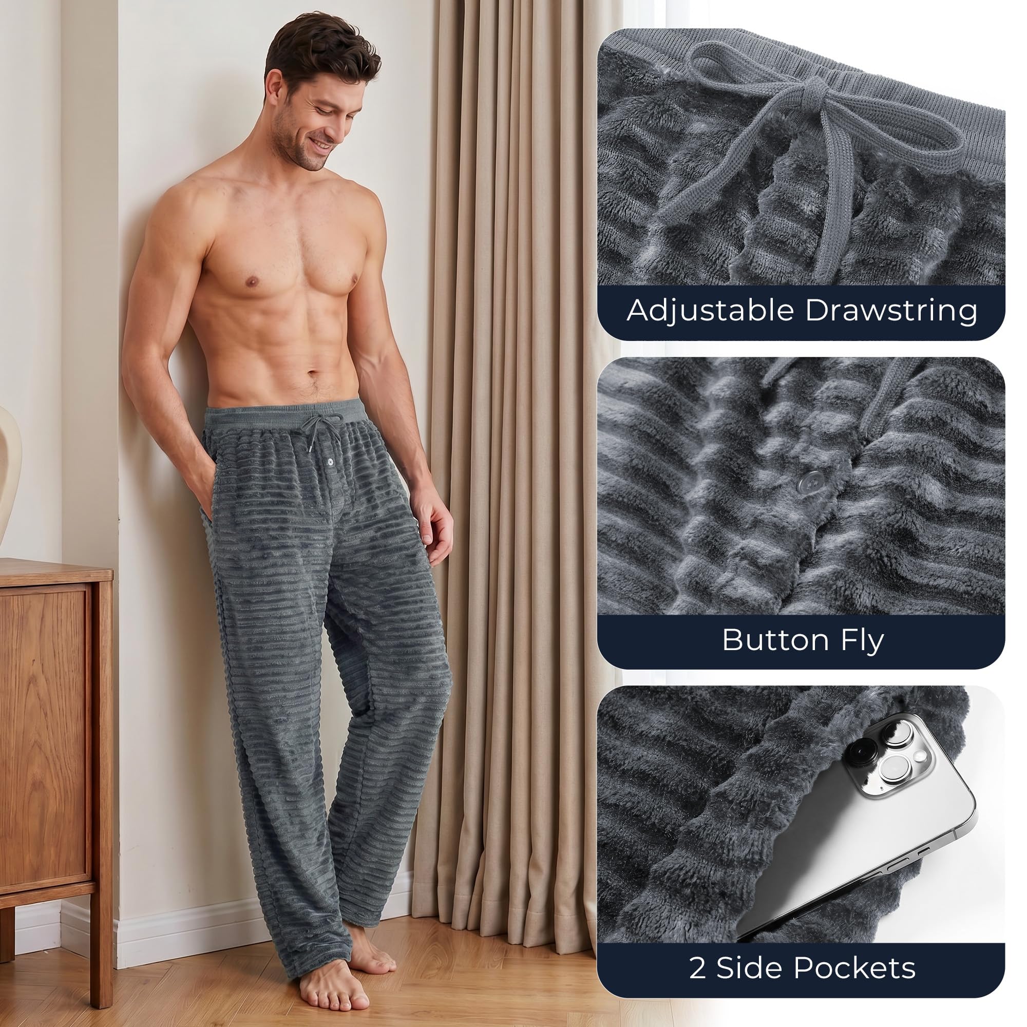 U2SKIIN Mens Fuzzy Plush Pajama Pants, Soft Fleece Fluffy Pj Bottoms Warm Cozy Sleep Lounge Pant for Men with Pockets