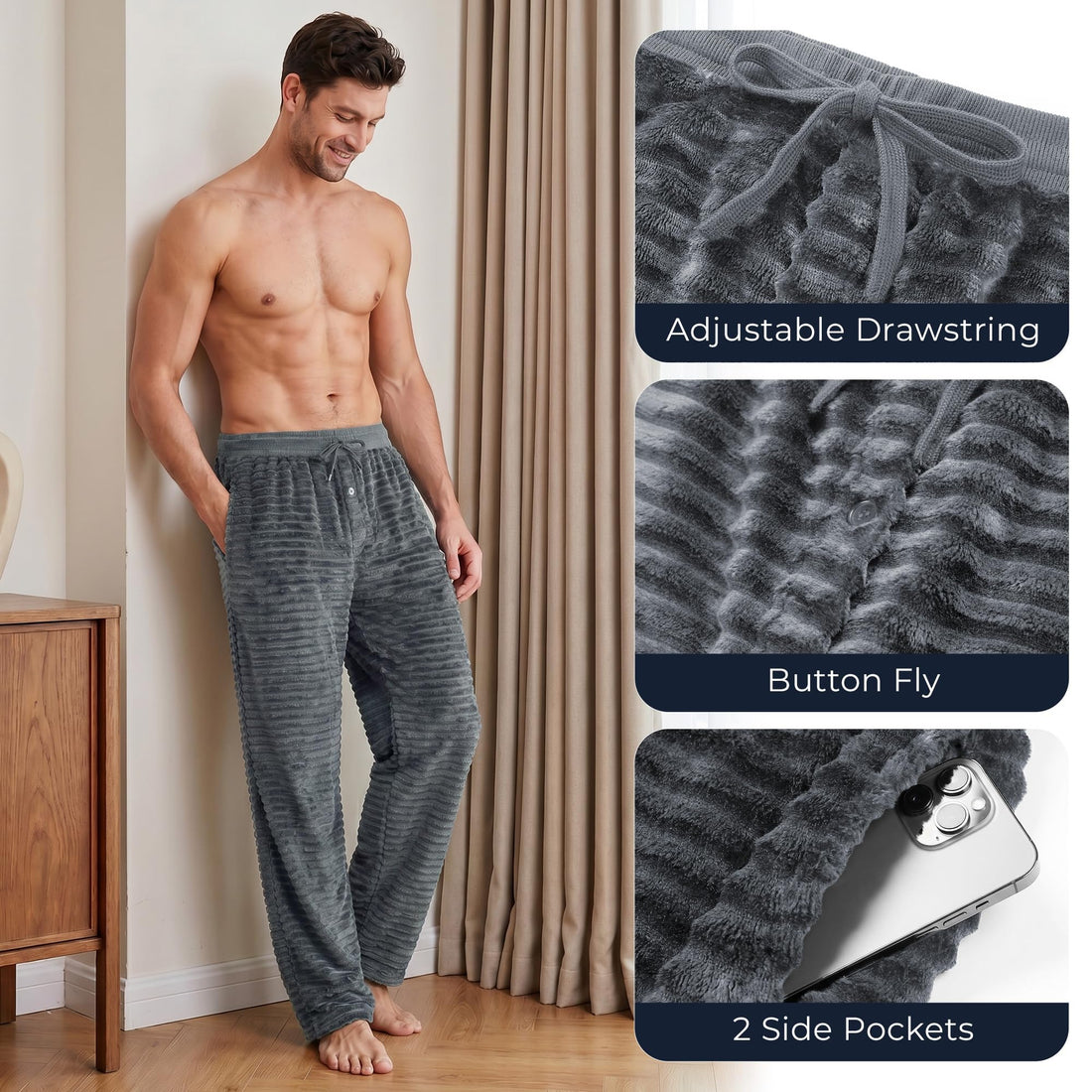 U2SKIIN Mens Fuzzy Plush Pajama Pants, Soft Fleece Fluffy Pj Bottoms Warm Cozy Sleep Lounge Pant for Men with Pockets