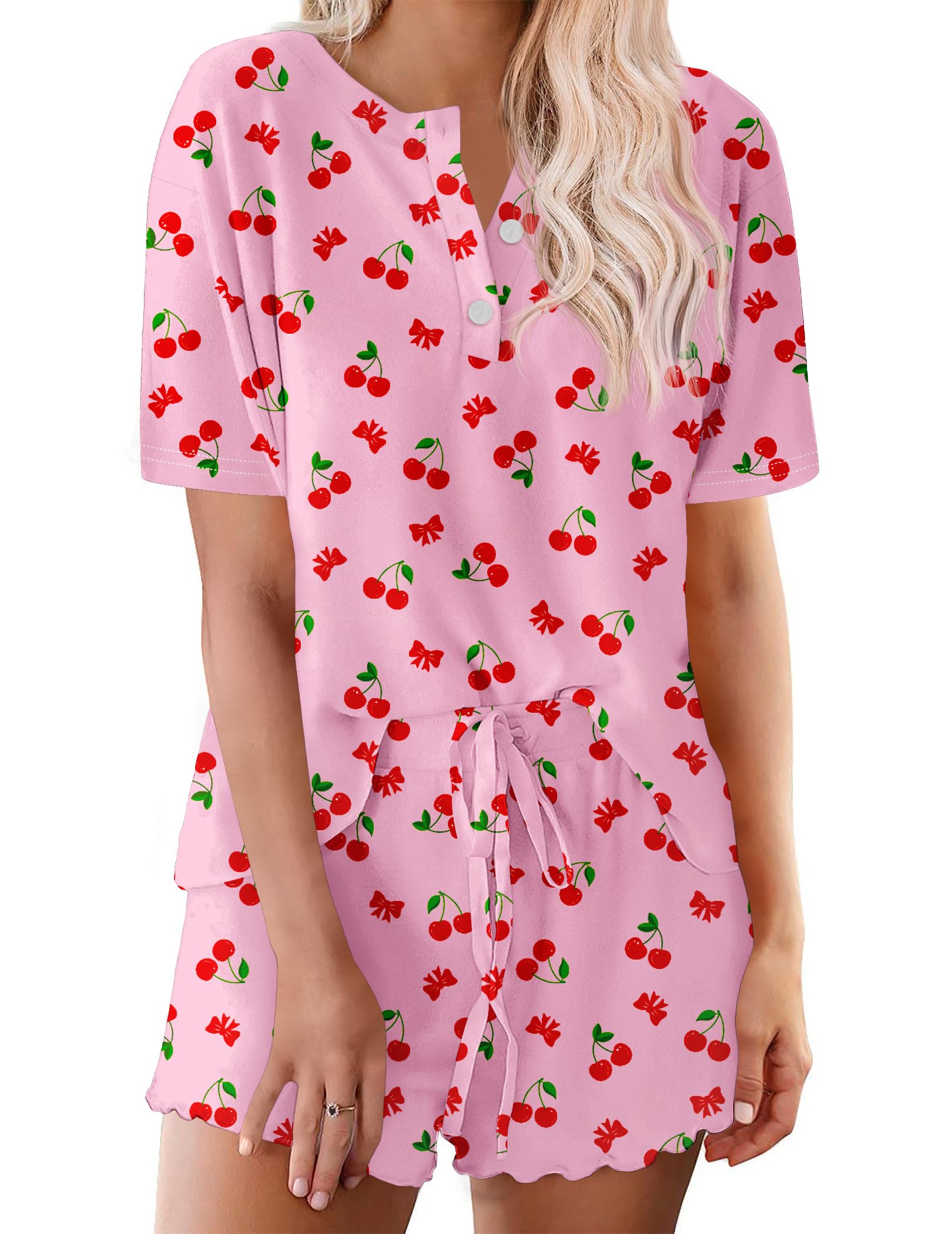 Ekouaer Pajamas Set for Women Short Sleeve Lounge Set 2 Piece Loungewear PJs Soft Cute Lightweight Sleepwear WEBE CLOTHING