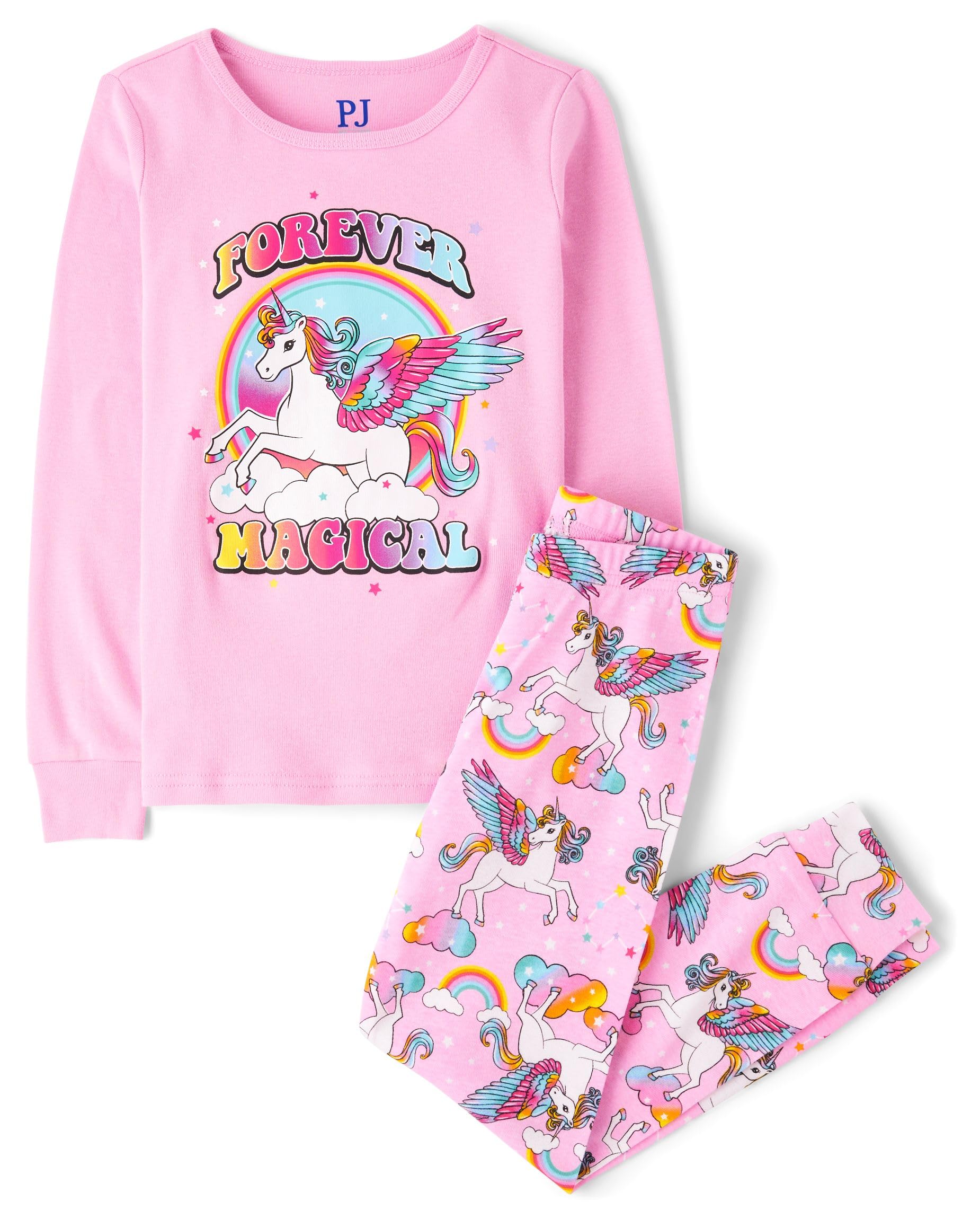 The Children's Place girls Long Sleeve Top and Pants Snug Fit 100% Cotton 2 Piece Pajama Set