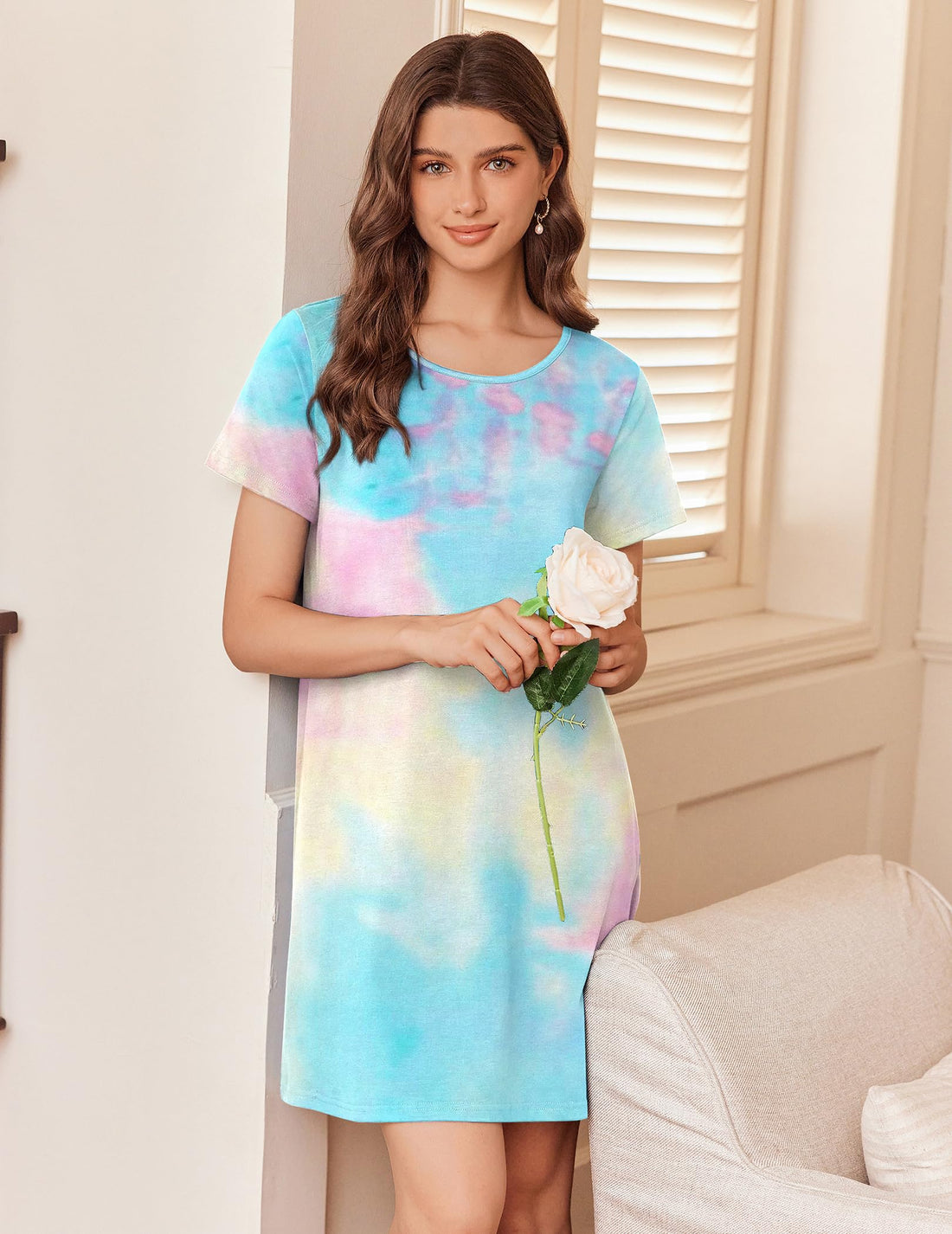 Ekouaer Nightgowns for Women Cotton Sleepshirts Short Sleeve Nightshirt Tshirt Night Gown Casual Sleepdress Comfy Nightdress