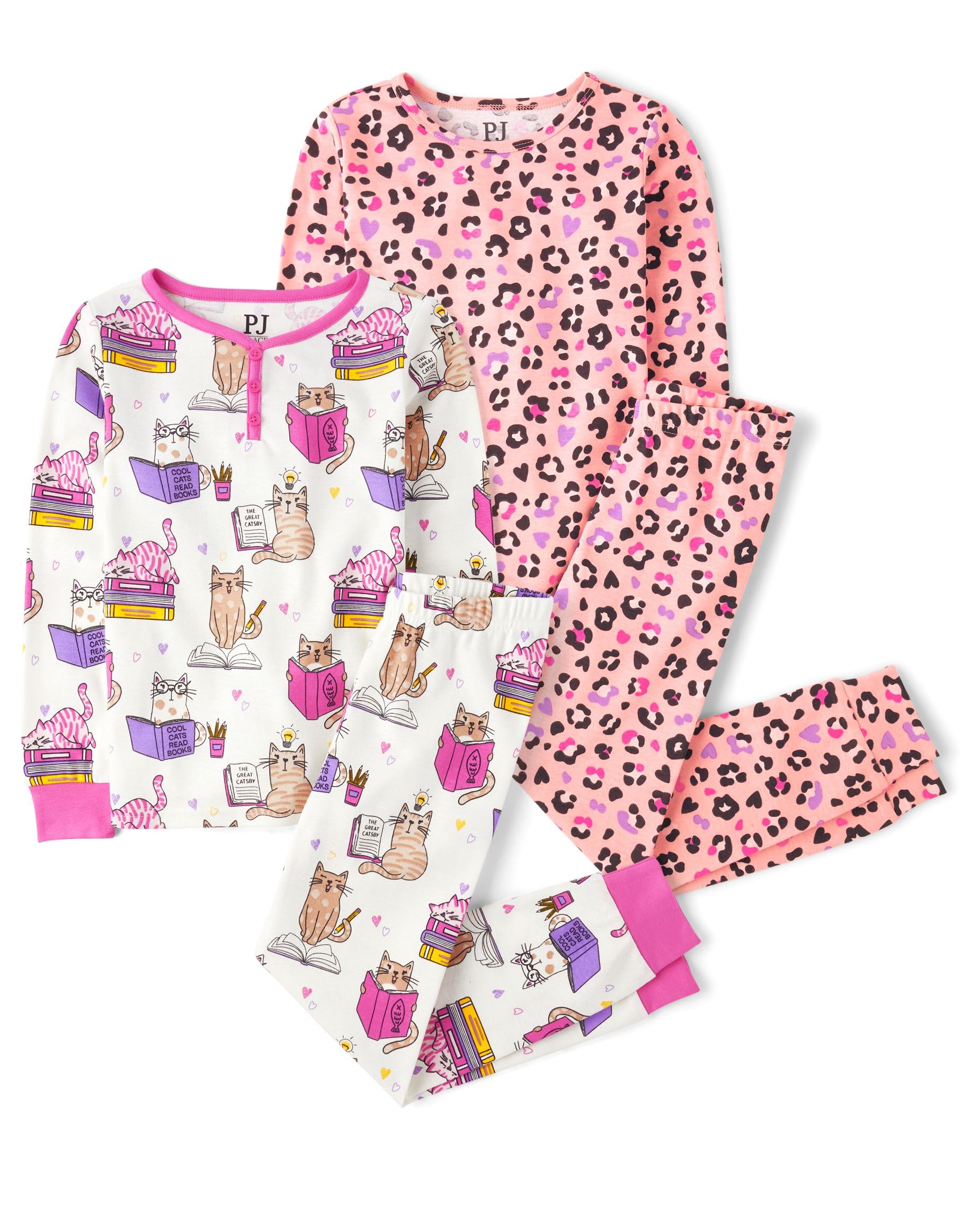 The Children's Place girls Long Sleeve Top and Pants Snug Fit 100% Cotton 2 Piece Pajama Set